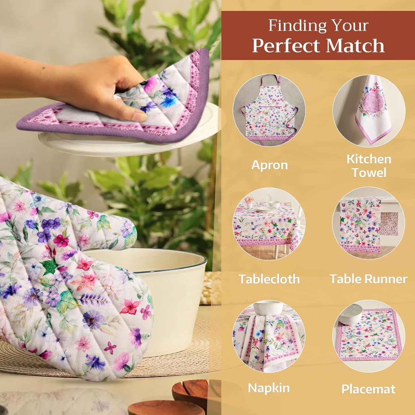 Maison d' Hermine Pot Holders Set 100% Cotton Heat Resistant Potholders 8" x 8" Hot Pads with Loop BBQ, Cooking, Baking, Grilling, Kitchen, Handling Hot Pans Spring/Summer (Pack of 2, Chardon)