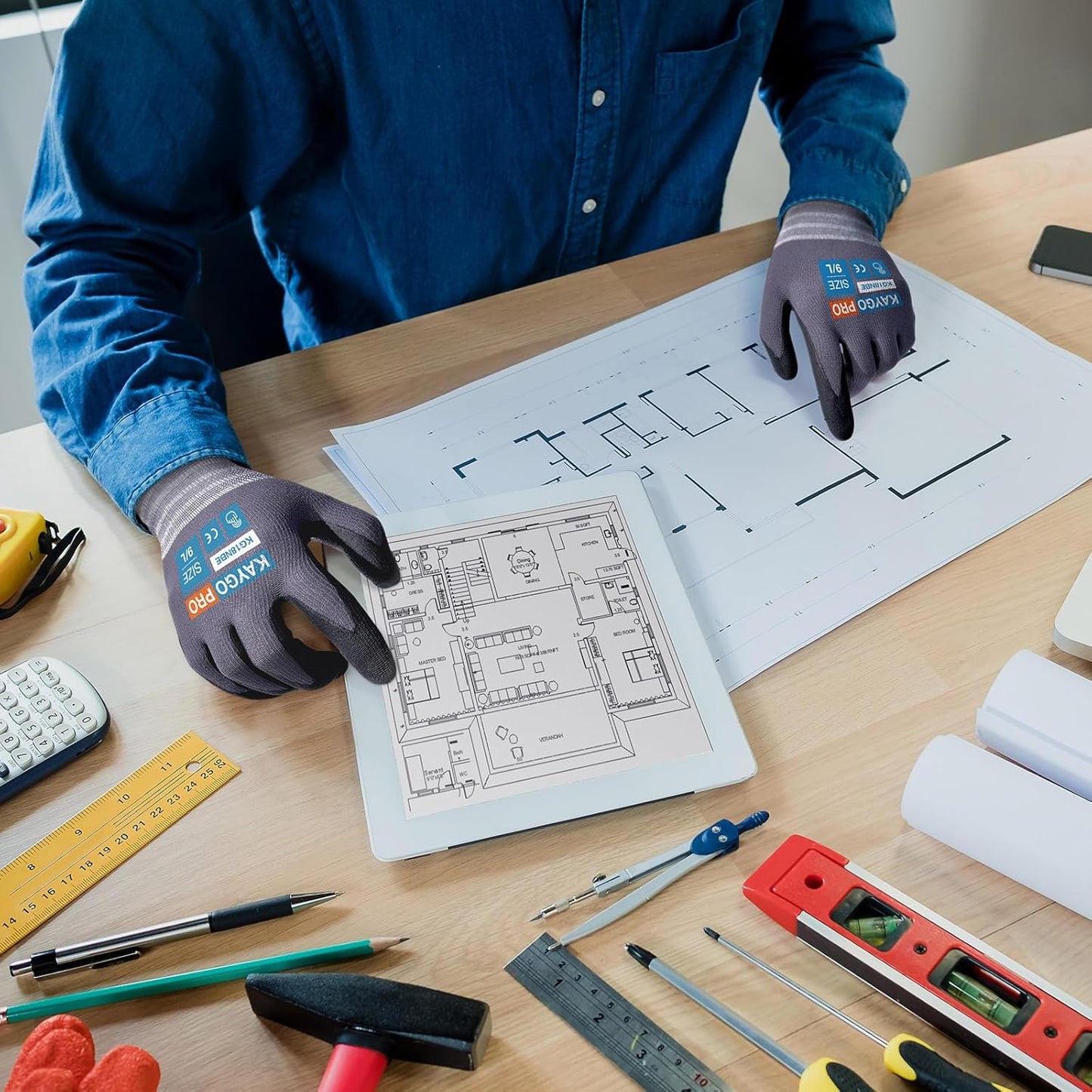 KAYGO Safety Work Gloves MicroFoam Nitrile Coated-12 Pairs KG18NB,Seamless Knit Nylon Glove with full fingers Touchscreen, Ideal for General Purpose,Automotive,Home Improvement, Black,XL