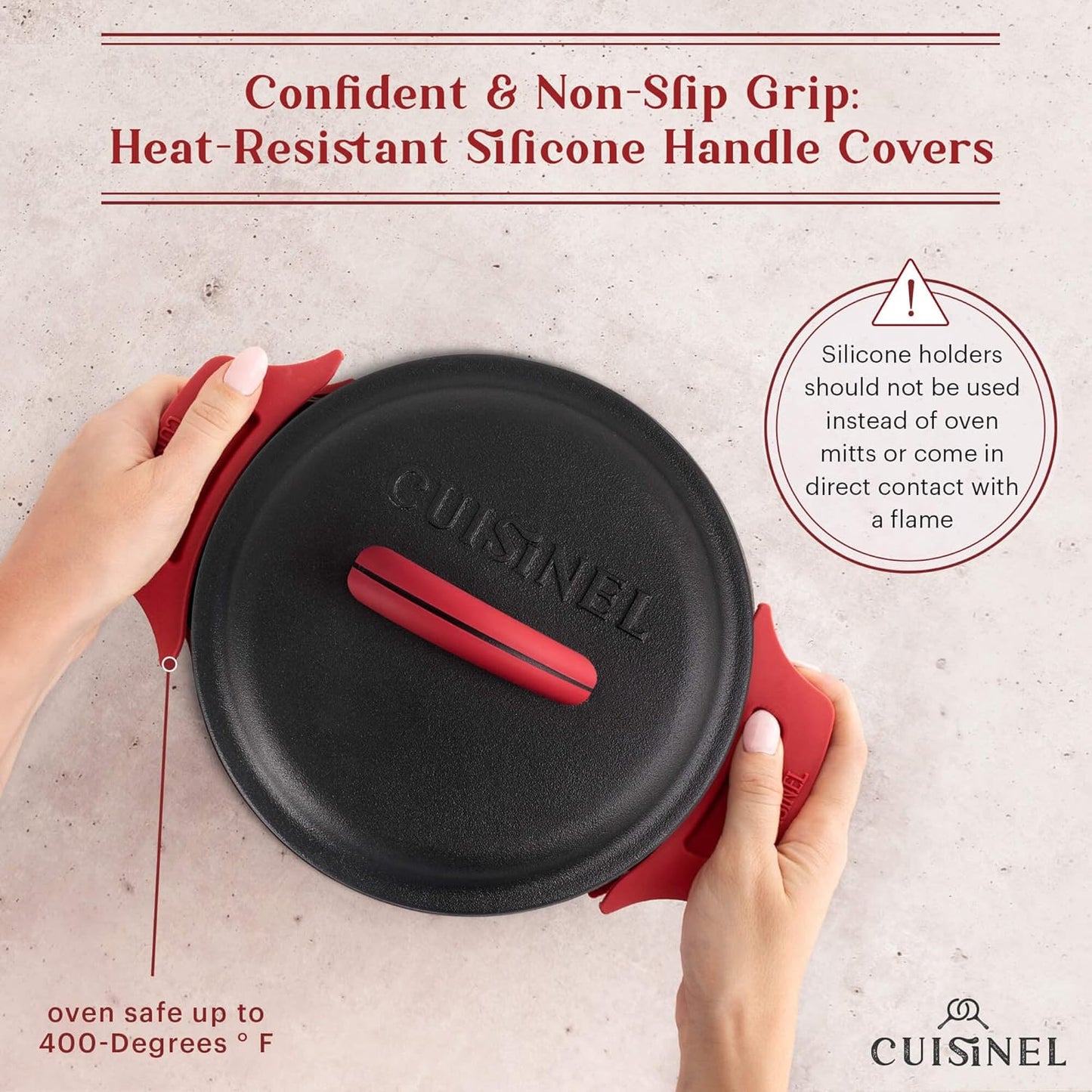 Cuisinel Cast Iron Dutch Oven - 3-Quart Deep Pot + Lid + Pan Scraper + Handle Covers - Large Pre-Seasoned Cooker for Baking Bread, Soup, Frying - Indoor/Outdoor Kitchen, Camping, Fire, BBQ Cookware
