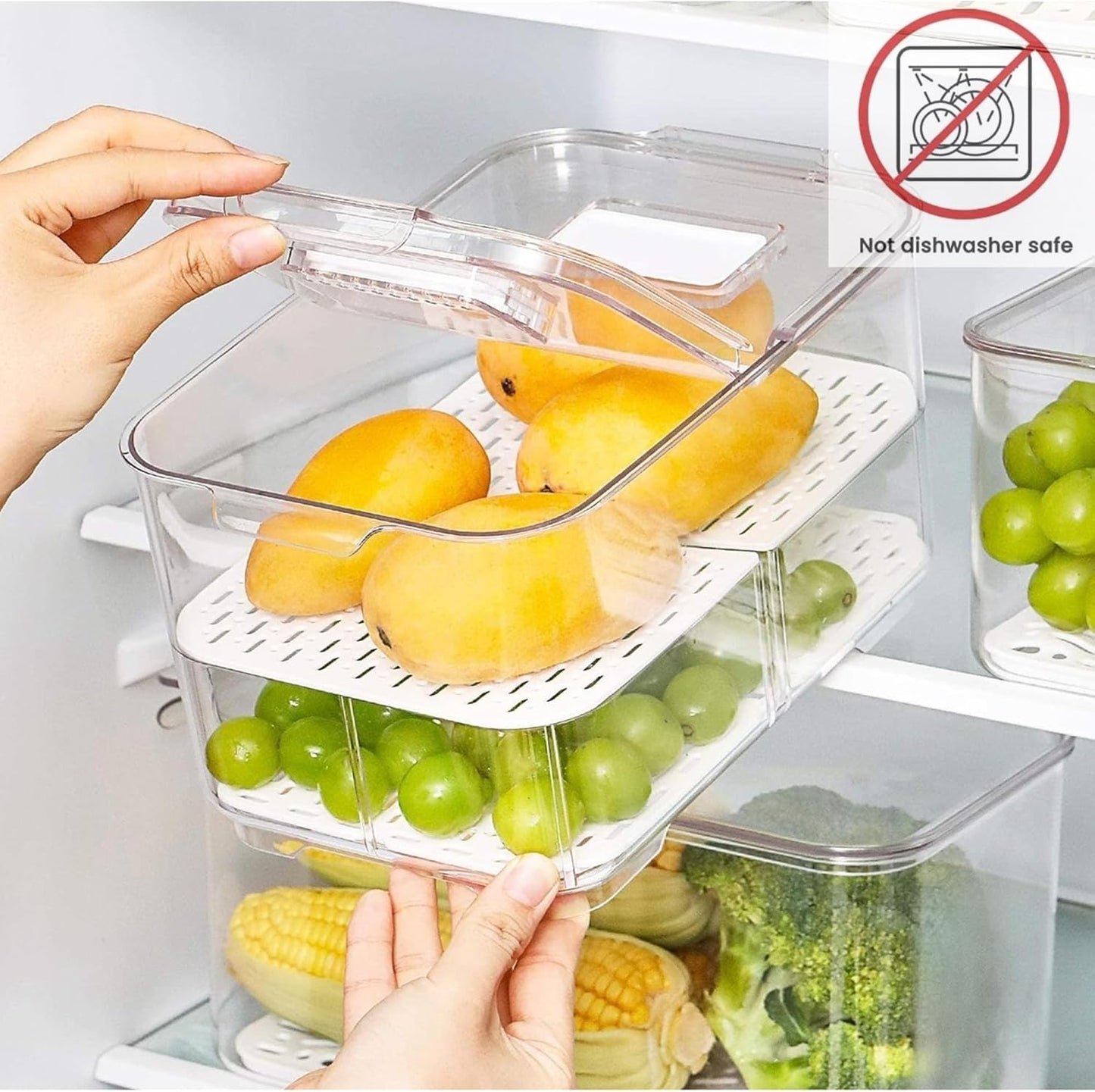 vacane Produce Saver with Folding Lids,2 Piece Fruit Vegetable Storage Container with Vents Stackable Fridge Drawers Organizer Salad Lettuce Keeper For Refrigerator,Bpa-free Fresh Keeper,5.7L&2.8L