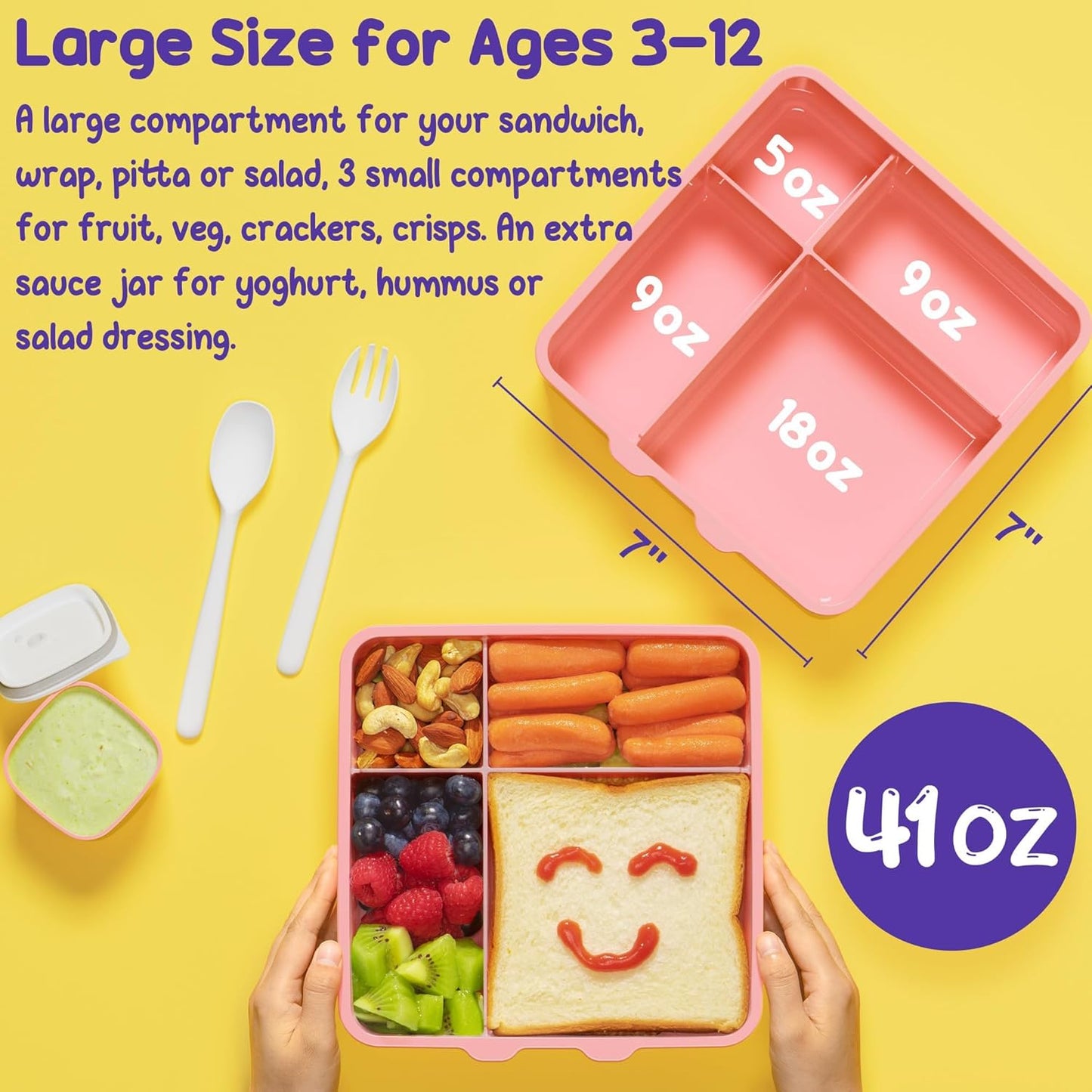 Fimibuke Kids Bento Snack Lunch Box with 4 Compartment, Insulated lunch Bag, Stainless Steel Vacuum Thermos Food Jar, Ice Pack, Utensils Set, Birthday Gift for Age 3-12 Back to School Toddler Girl Boy