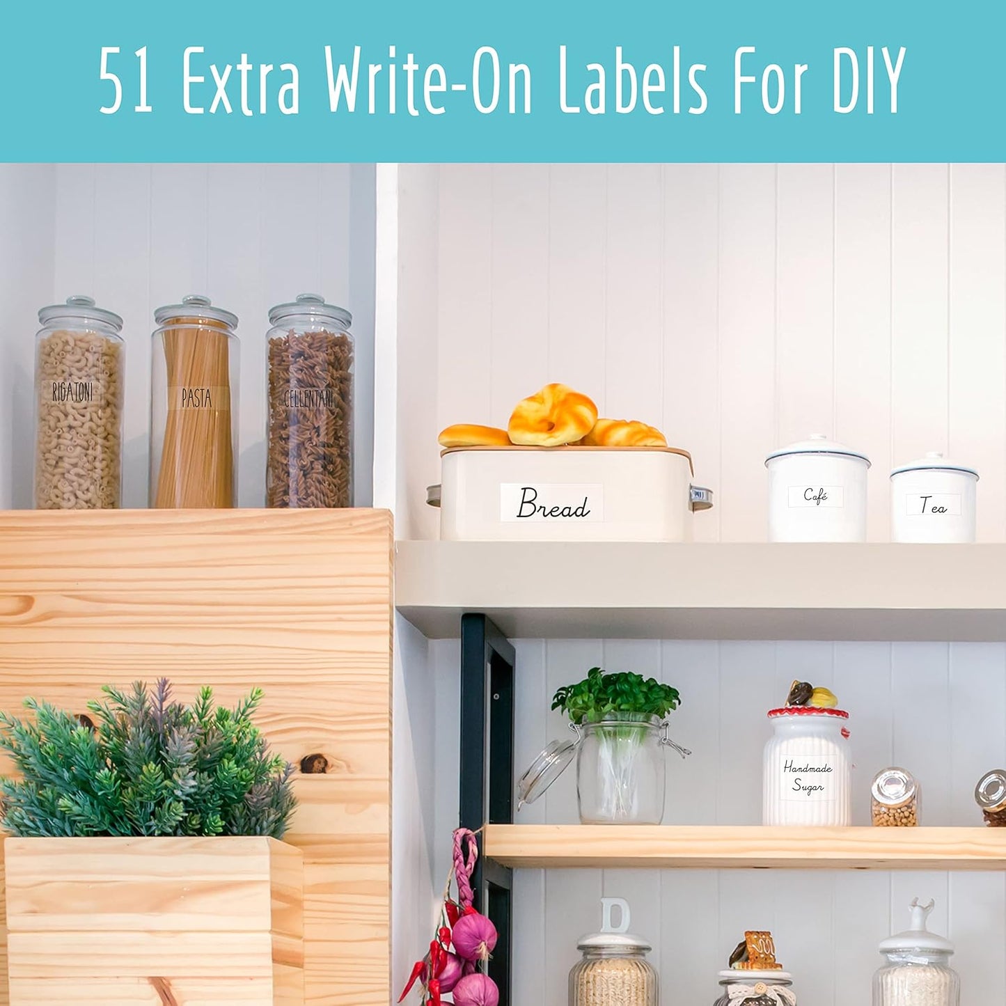 Hebayy 612 All Caps Minimalist Pantry Food Labels, Herb Spice Seasoning Oil Stickers, Plus 51 Blank Ones, Waterproof, Oil & Tear Resistant, No Residue, Expand Version for Kitchen Containers Jars