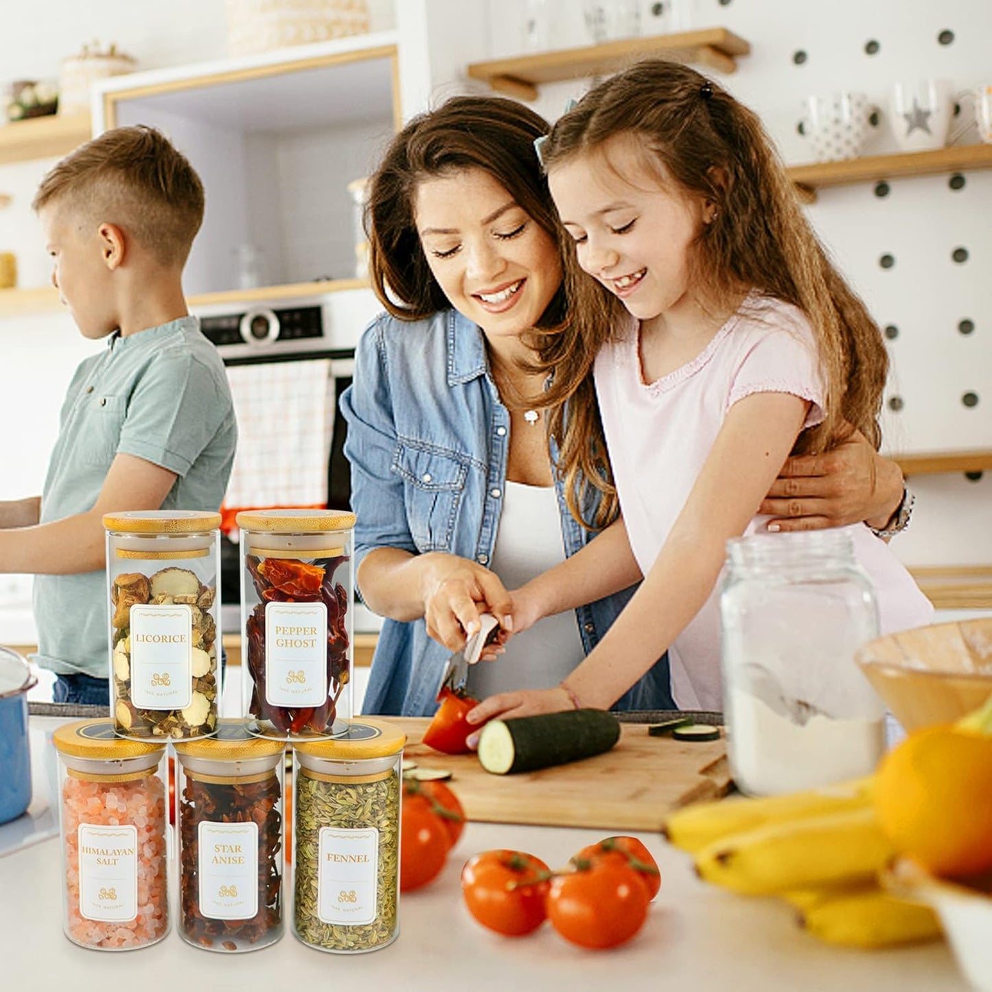 Spice Jars with Labels, 30Pcs 6oz Glass Spice Jars with Bamboo Lids, Minimalist Stackable Airtight Spice Containers with 426 labels for Kitchen Seasoning, Tea, Herbs, Coffee, Sugar,Shells