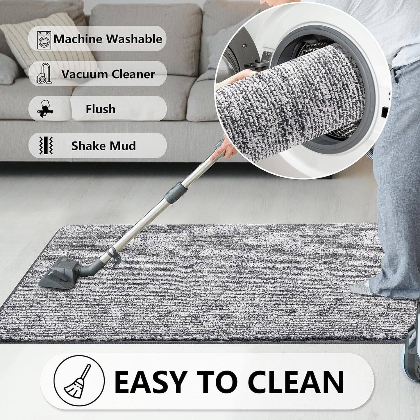 REFETONE Doormat, 32'x40', Indoor Absorbent Non Slip Dark Grey Doormat, Resist Dirt, Machine Washable, Low-Profile Entry Rug for High-Traffic Areas, Housewarming Gift