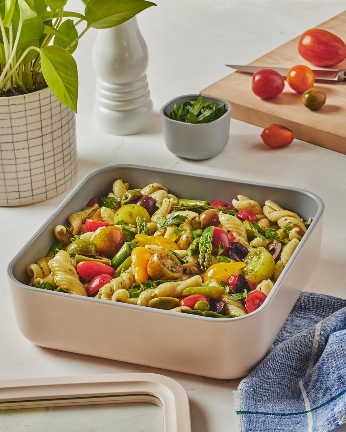 Caraway 2pc Glass Food Storage Set - 10 Cup Food Containers (2) - Ceramic Coated - Non Toxic, Non Stick Lunch Box with Lids. Dishwasher, Oven, & Microwave Safe - Navy