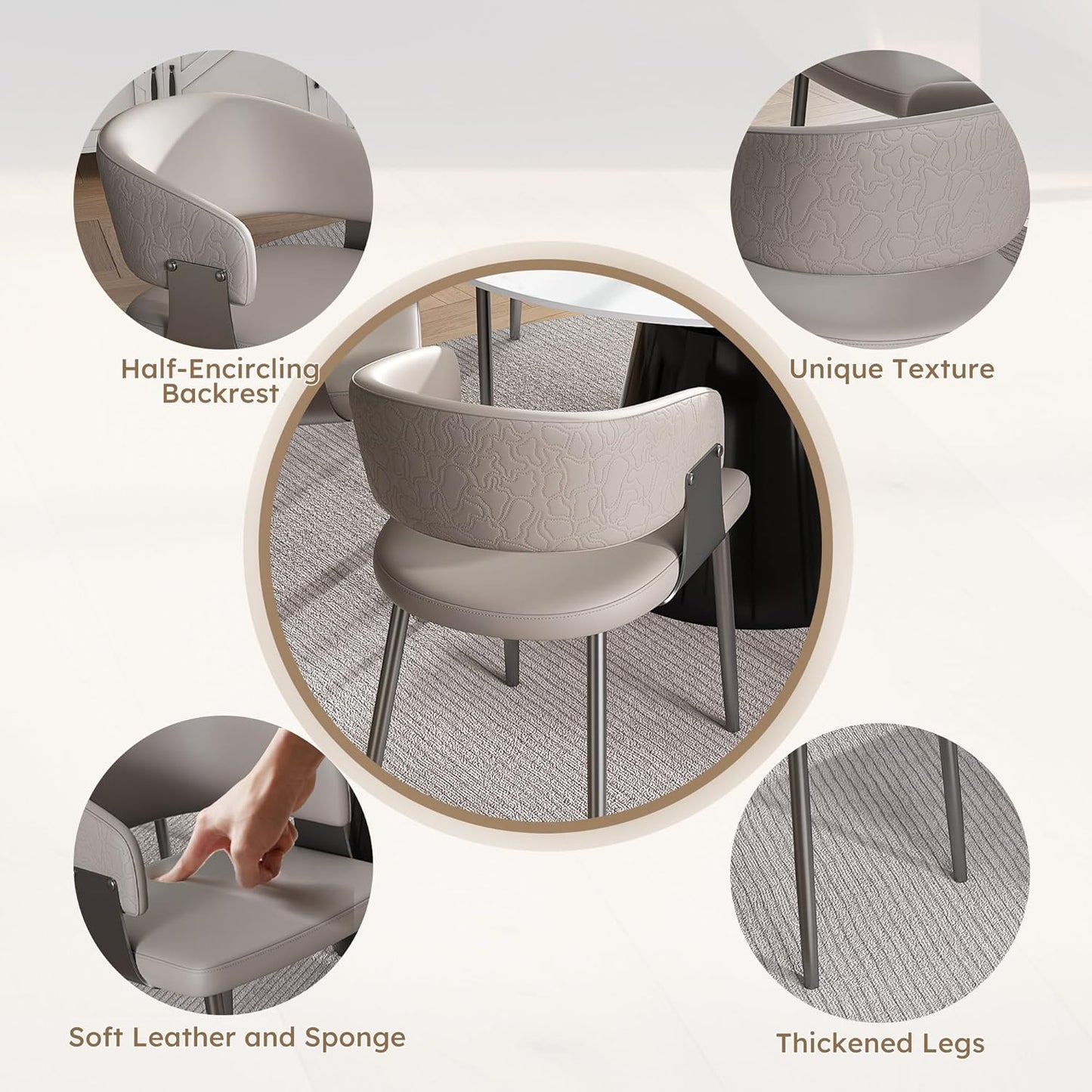 Montary 9 Piece Dining Table Chairs Set, Modern Dining Table Set of 8, Includes 59" D Marble Round Table with Black Metal Cone Base, 8 Gray Texture Dining Chairs for Home, Kitchen