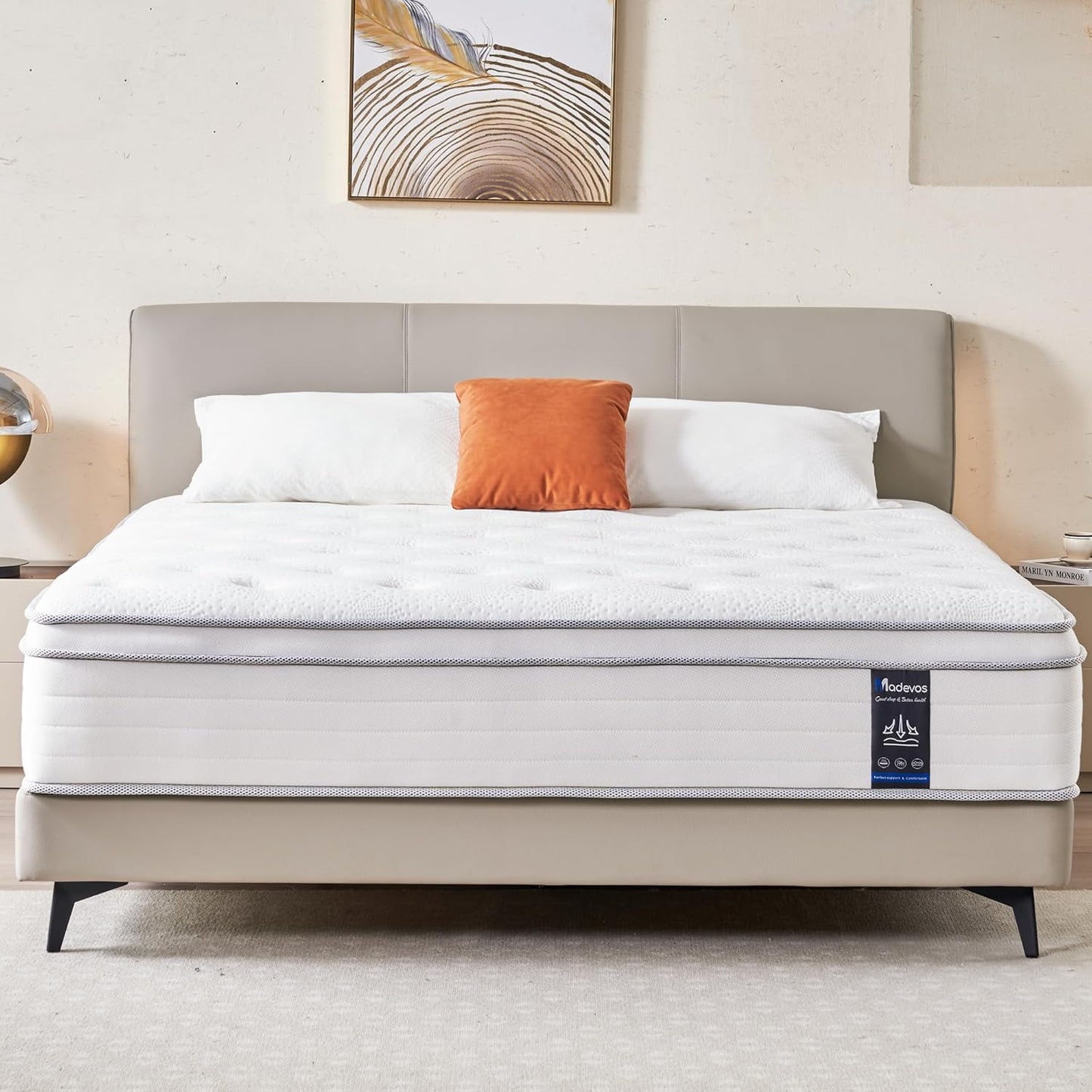 Full Size Mattress, 10 Inch Hybrid Mattress in a Box, Memory Foam and Individual Pocket Springs, Fiberglass Free, Soft and Breathable, Medium Firm Feel