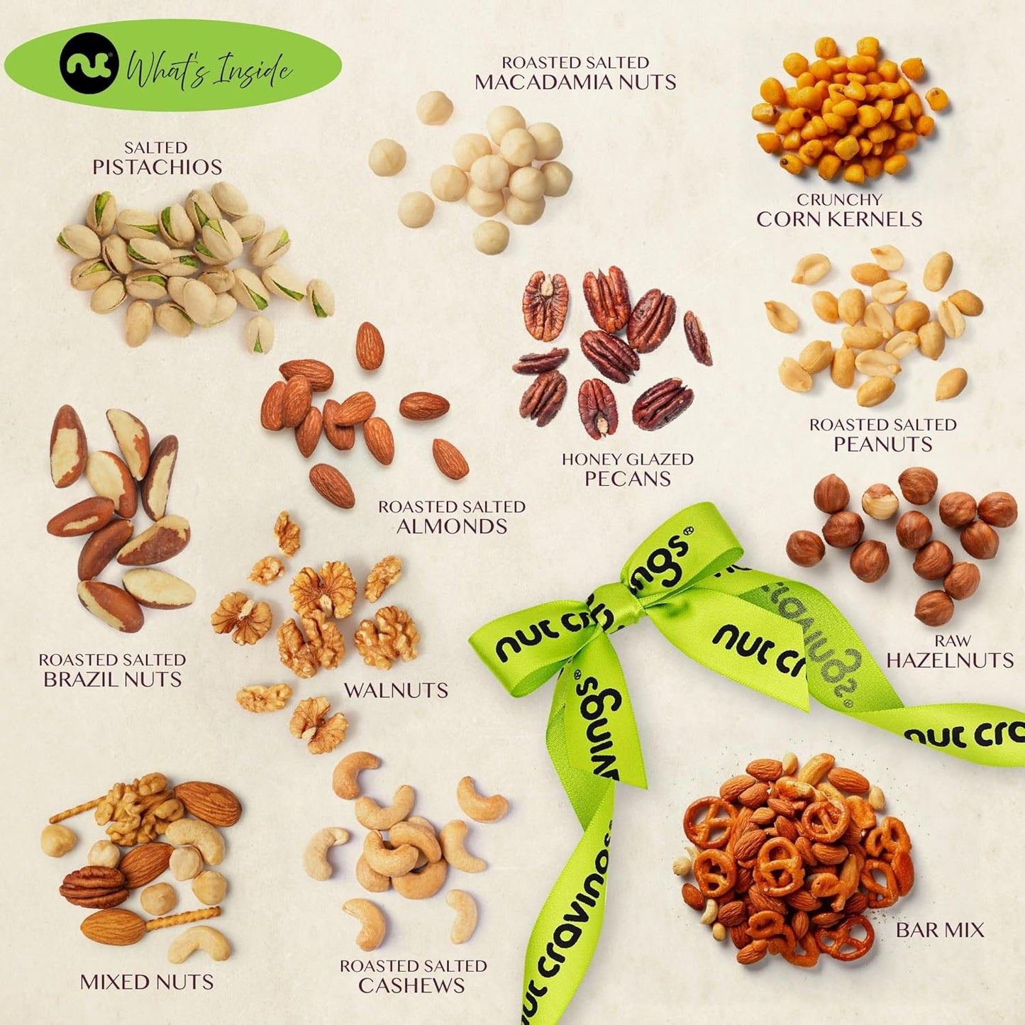 NUT CRAVINGS Gourmet Collection - Thank You Appreciation, Nuts Gift Basket with TY Ribbon + Greeting Card in Reusable Wooden Tray (12 Assortments) Food Arrangement, Healthy Snack Care Package, Food Assortments