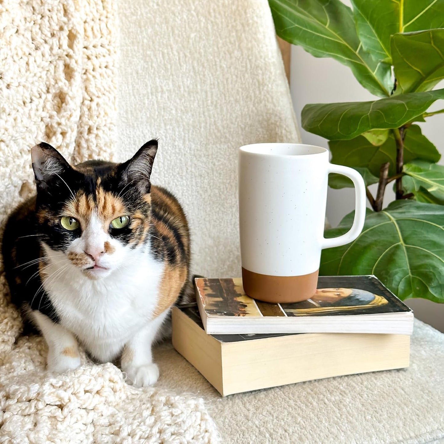 Mora Ceramics Large Tea Mug with Loose Leaf Infuser and Ceramic Lid, 18 oz, Portable, Microwave and Dishwasher Safe, Tall Coffee Cup - Rustic Matte Ceramic Glaze, Modern Herbal Tea Strainer, Cotton