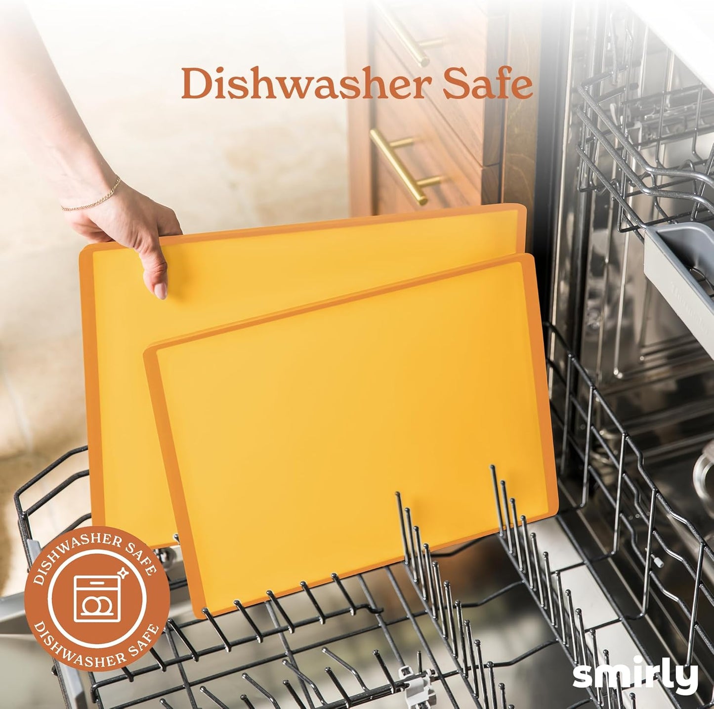 SMIRLY Plastic Cutting Board Set with Holder 3 Pieces, Non-Slip Dishwasher Safe Chopping Boards for Kitchen, Yellow