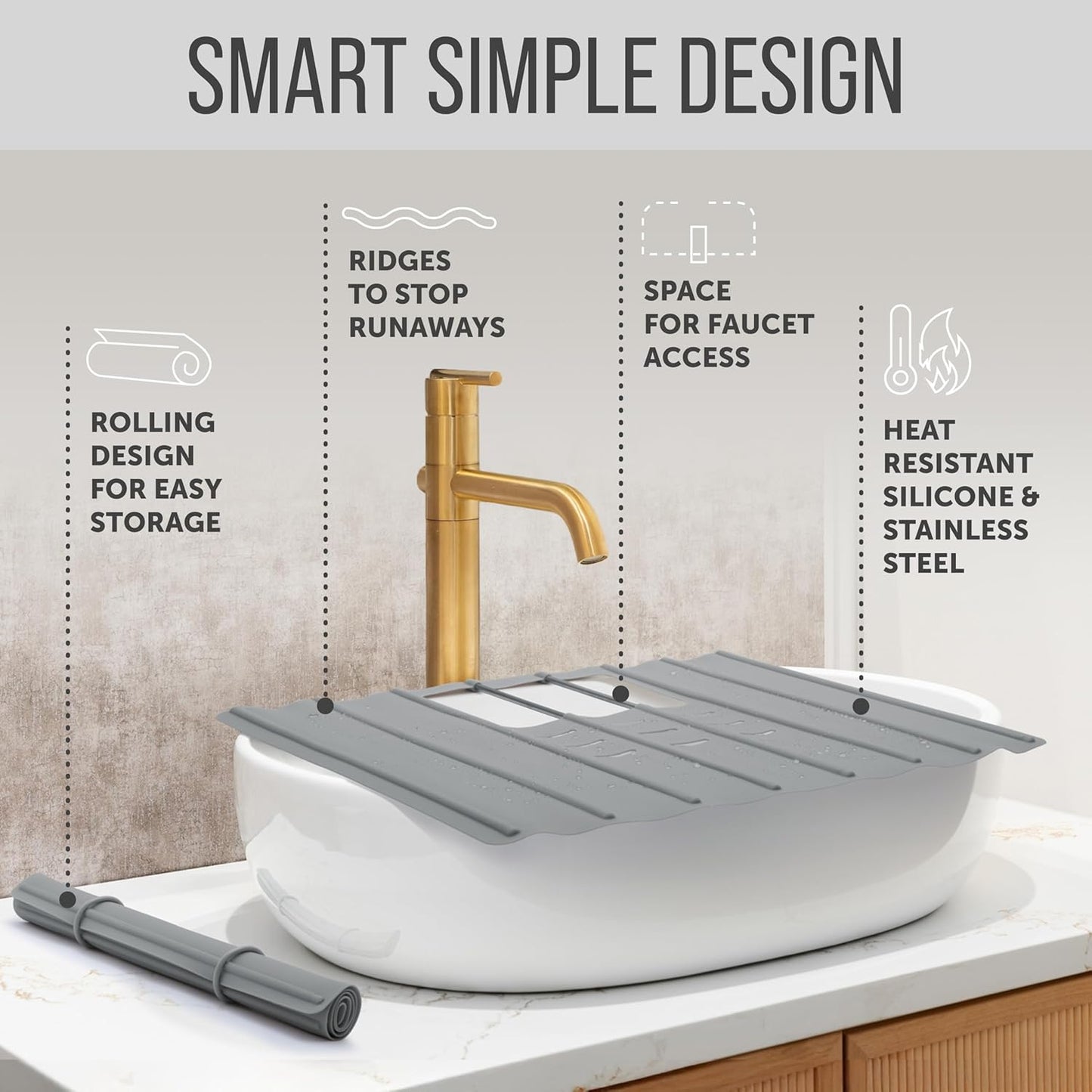 Maplefield Travel Size Bathroom Sink Cover for Counter Space - Foldable Silicone Sink Mat for Beauty Routine, Ideal for Small Bathroom, RVs, Camper Vans (Gray Small, 19.5 x 15.5 x 1.6 Inches)