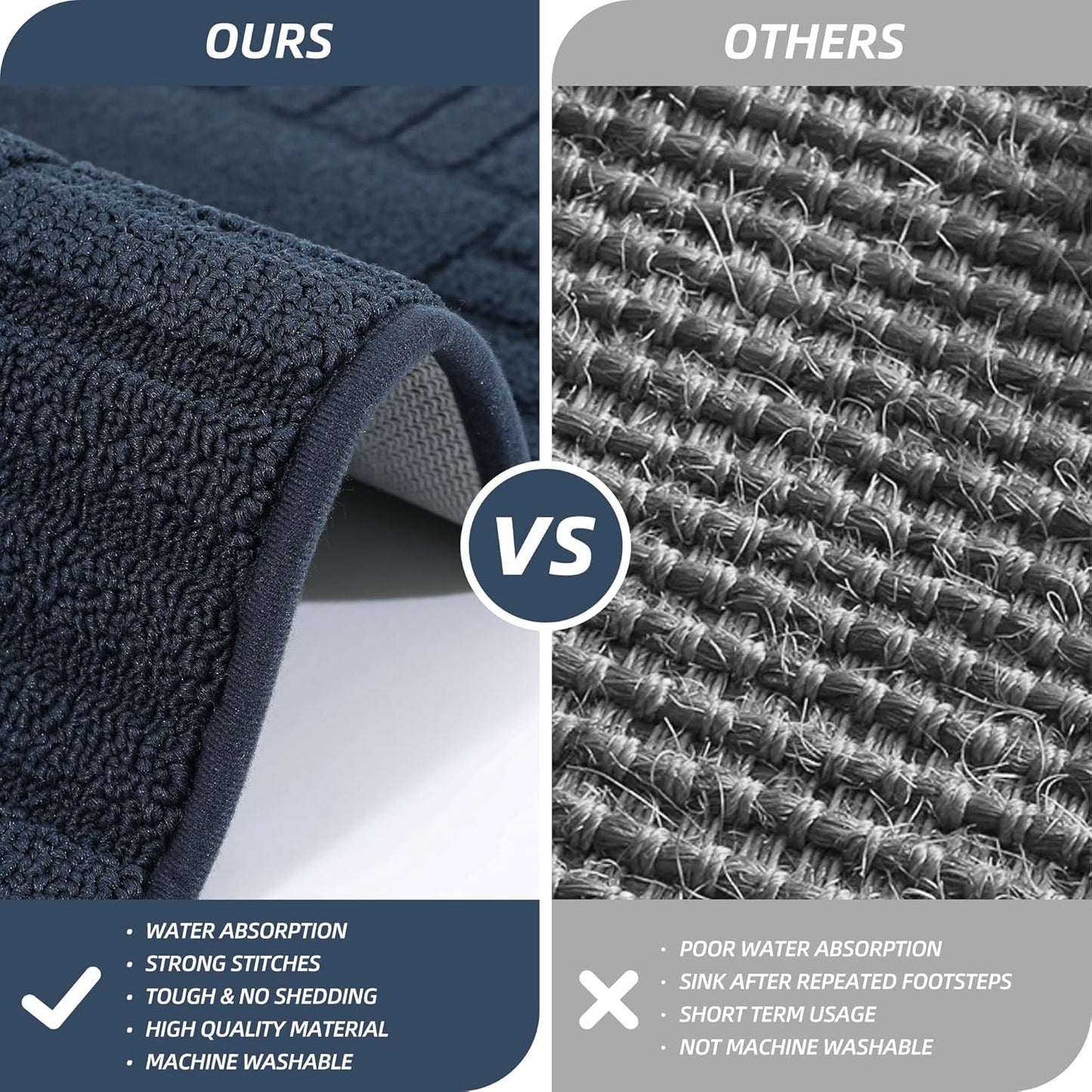 BEQHAUSE Kitchen-Rugs-Washable-Kitchen-Mats-for-Floor Non-Slip Kitchen Mats Set of 2 Absorbent Kitchen Runner Navy Blue with TPR Backing 20x30inch/20x48inch