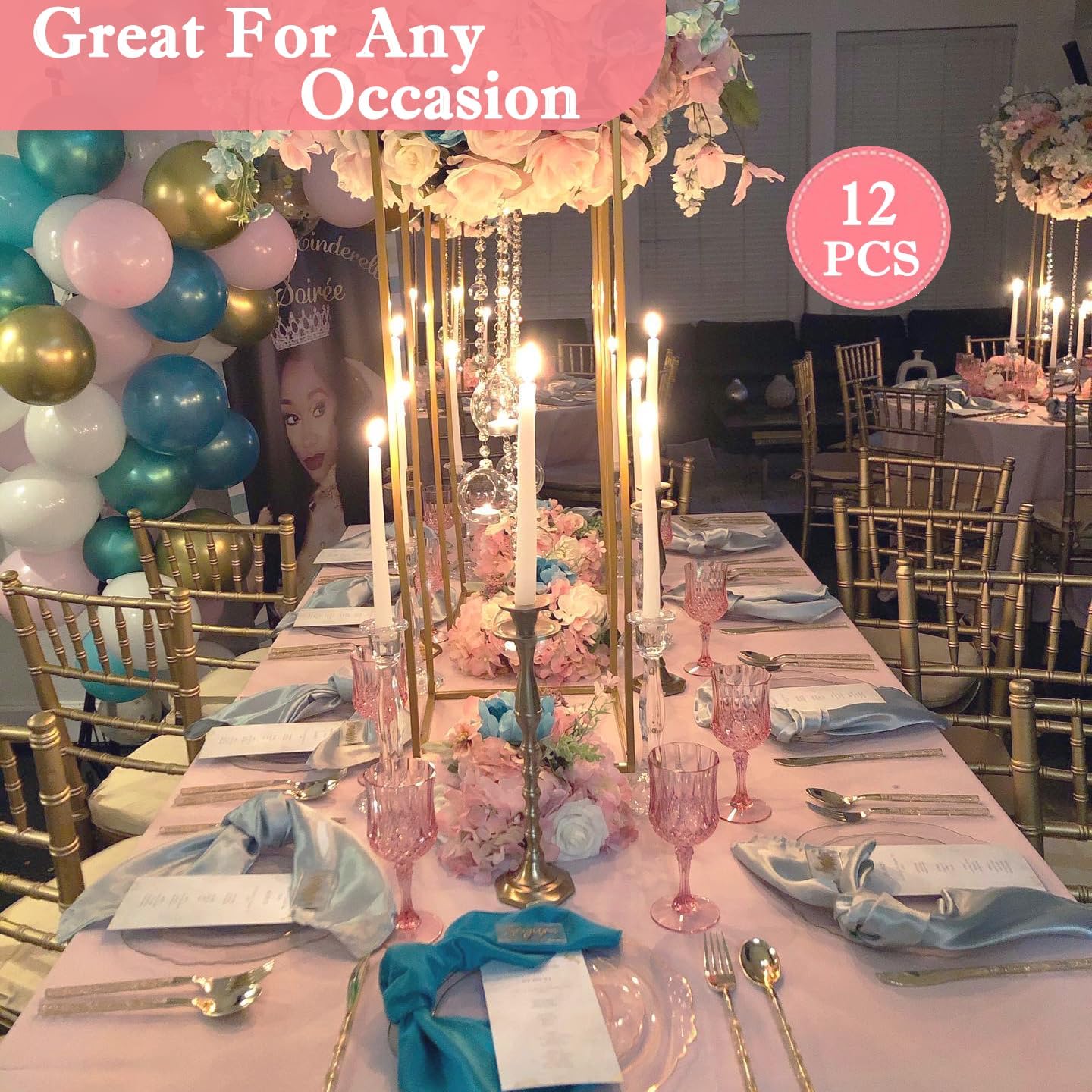 Plastic Wine Glasses,Plastic Goblets Vintage Style Cordial Drinking Glasses for Wedding Reception, Grand Event Party Supplies (12, Pink)