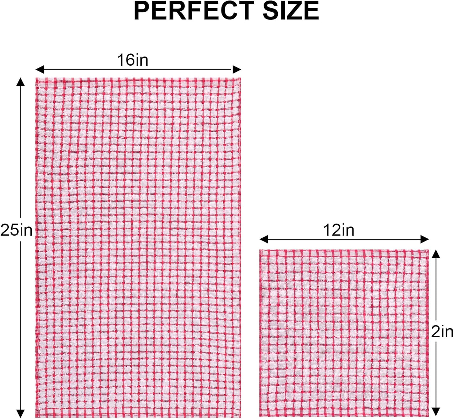 Kitinjoy Cotton 12 Pack Kitchen Towels and Dishcloths Sets, 16 x 25 Inch & 12 X 12 Inch Dish Towels Bulk, Super Soft and Absorbent Hand Towels for Kitchen Drying, Red