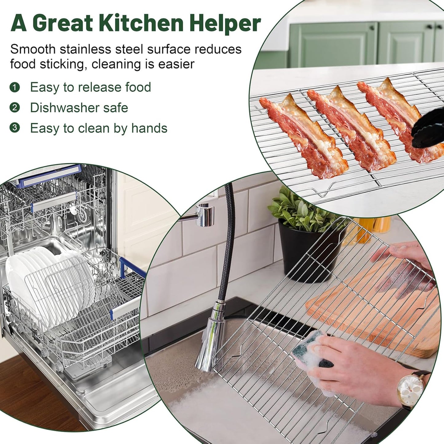 TeamFar Cooling Rack, 15.3” x 11.1” Stainless Steel Wire Baking Rack for Cooking Roasting Grilling, Fit for Oven Pan, Oven & Dishwasher Safe, Non-toxic & Heavy-Duty, 2PCS