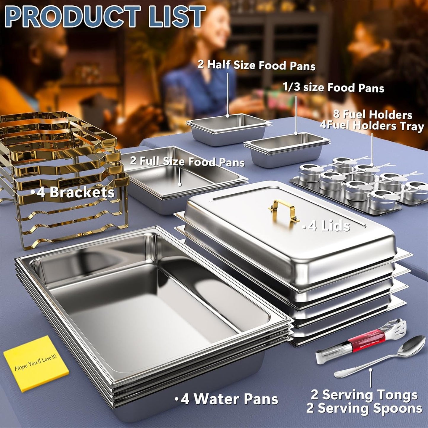 SIOTMERA 9QT Chafing Dishes for Buffet 4 Pack, Multiple Food Pans Thickened Stable Stainless Steel Chafing Dish Buffet Set, Rolled Edge Design Food Warmers for Party Catering Weddings, Gold and Silver