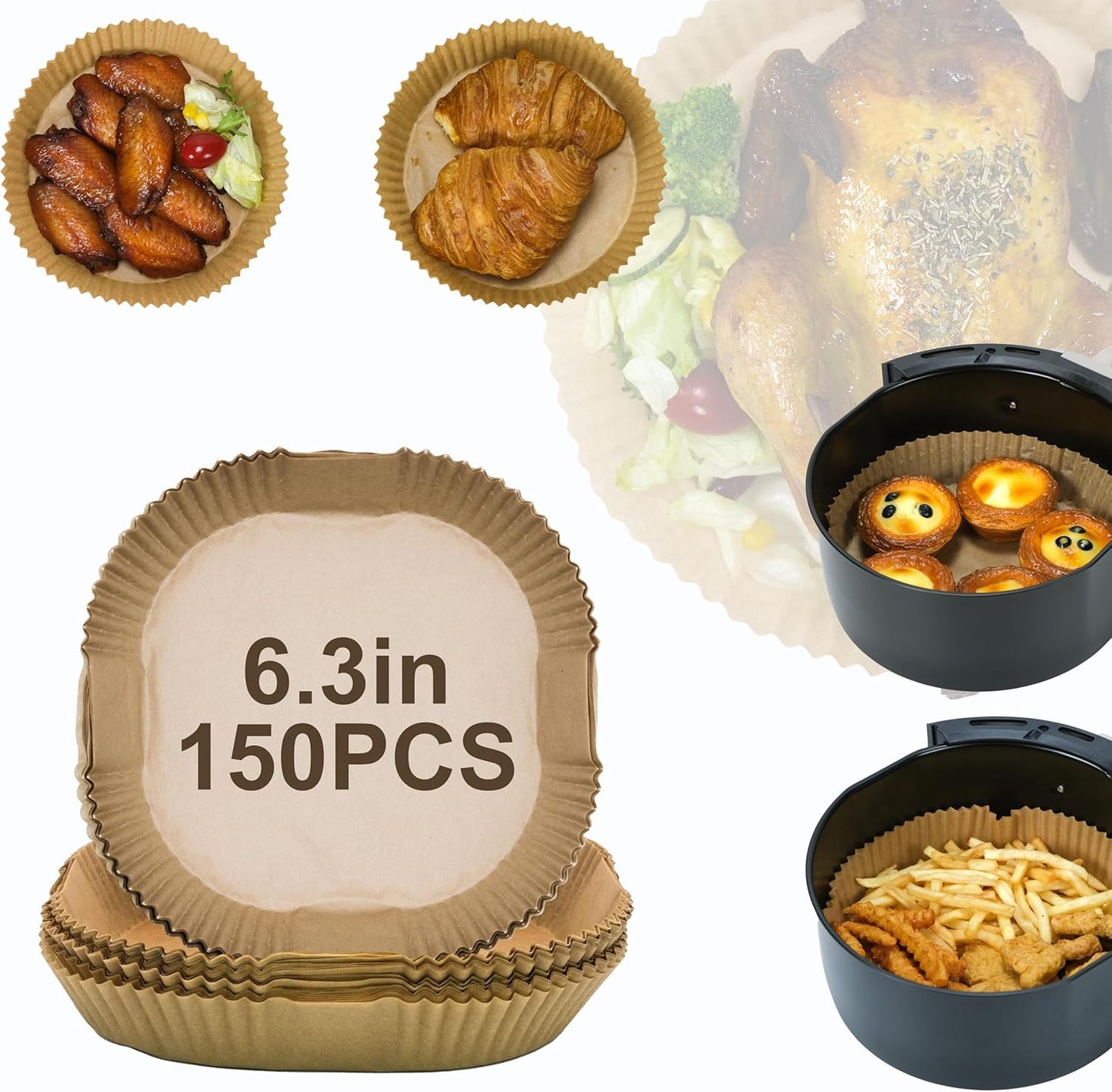 Air Fryer Disposable Paper Liners 150pcs 6.3 inch Square Parchment Paper Liner for Baking Roasting Fit 2-5 QT