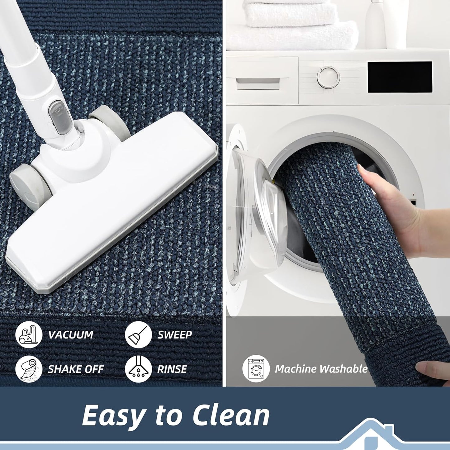 BEQHAUSE Kitchen Runner Rugs 24"x60", Kitchen Rugs Non-Slip Kitchen Mats for Floor, Absorbent and Stain Resistant Kitchen Mats, Machine Washable Rug for Kitchen, Hallway, Laundry & Sink, Blue