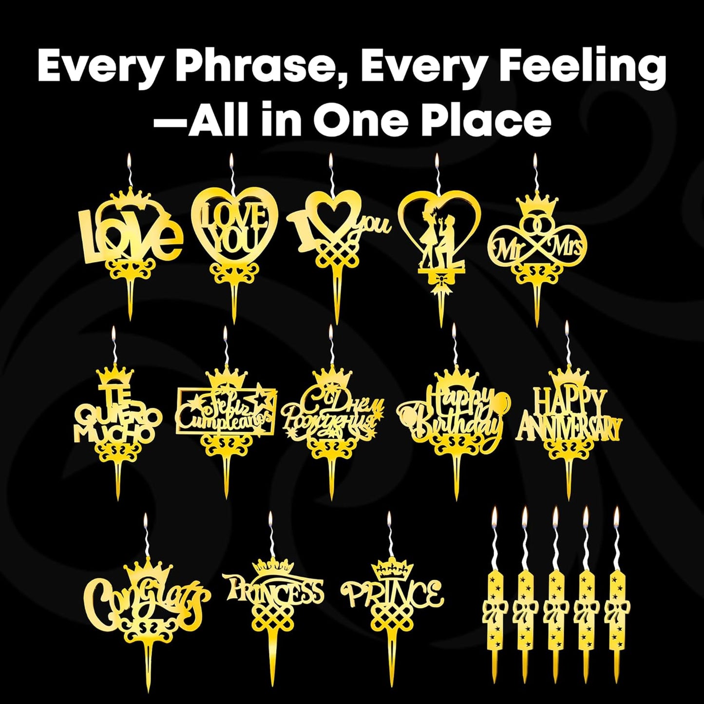 Prince Reusable Gold Romantic Cake Candle - Luxury Cake Topper Candle for Birthdays, Weddings & Anniversaries - Reusable Food Safe Acrylic, Shiny Mirror Finish - Happy Birthday Cake Topper Decor