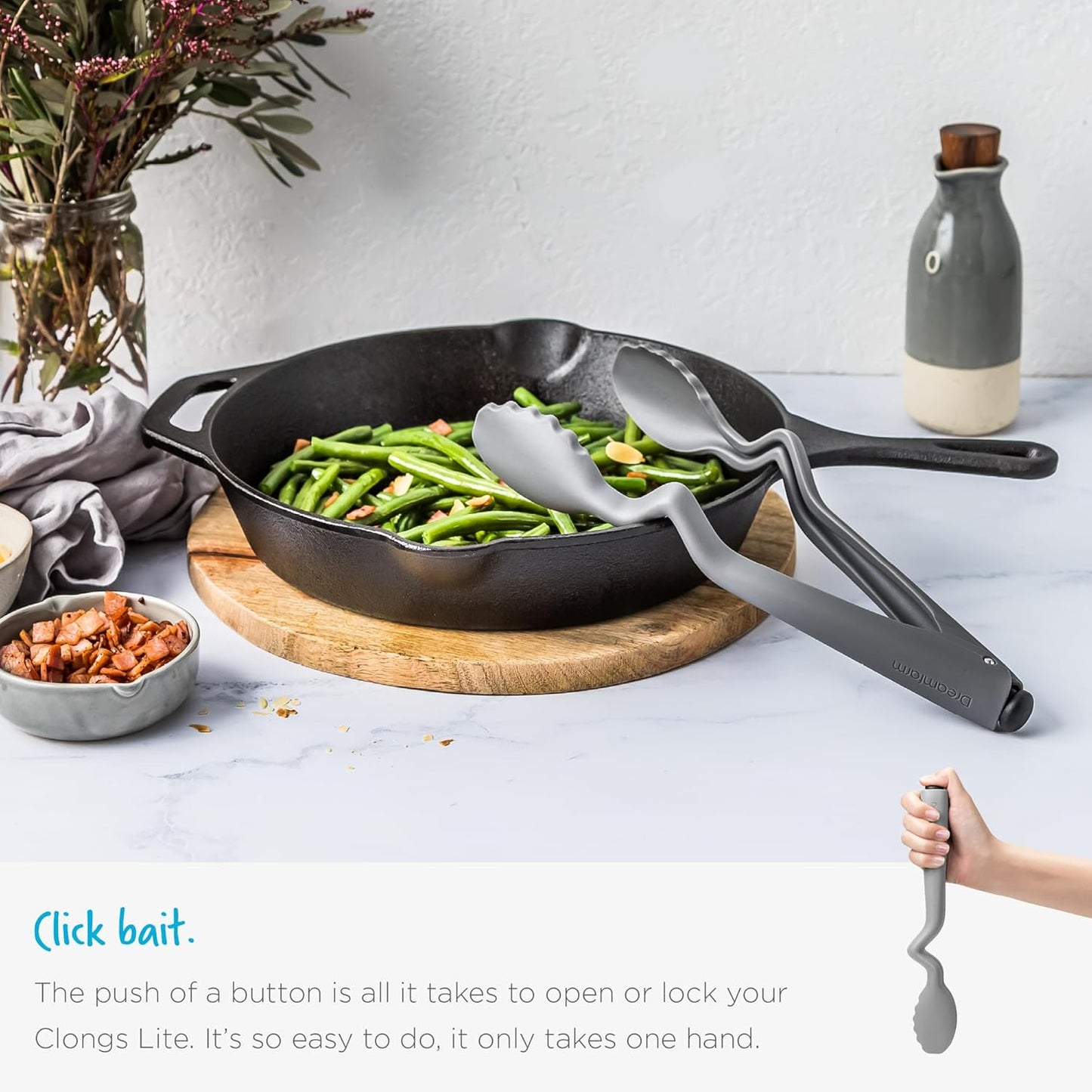 Dreamfarm Clongs Lite Nylon Kitchen Cooking Tongs with Click-Lock Open & Close - 10.5" Gray