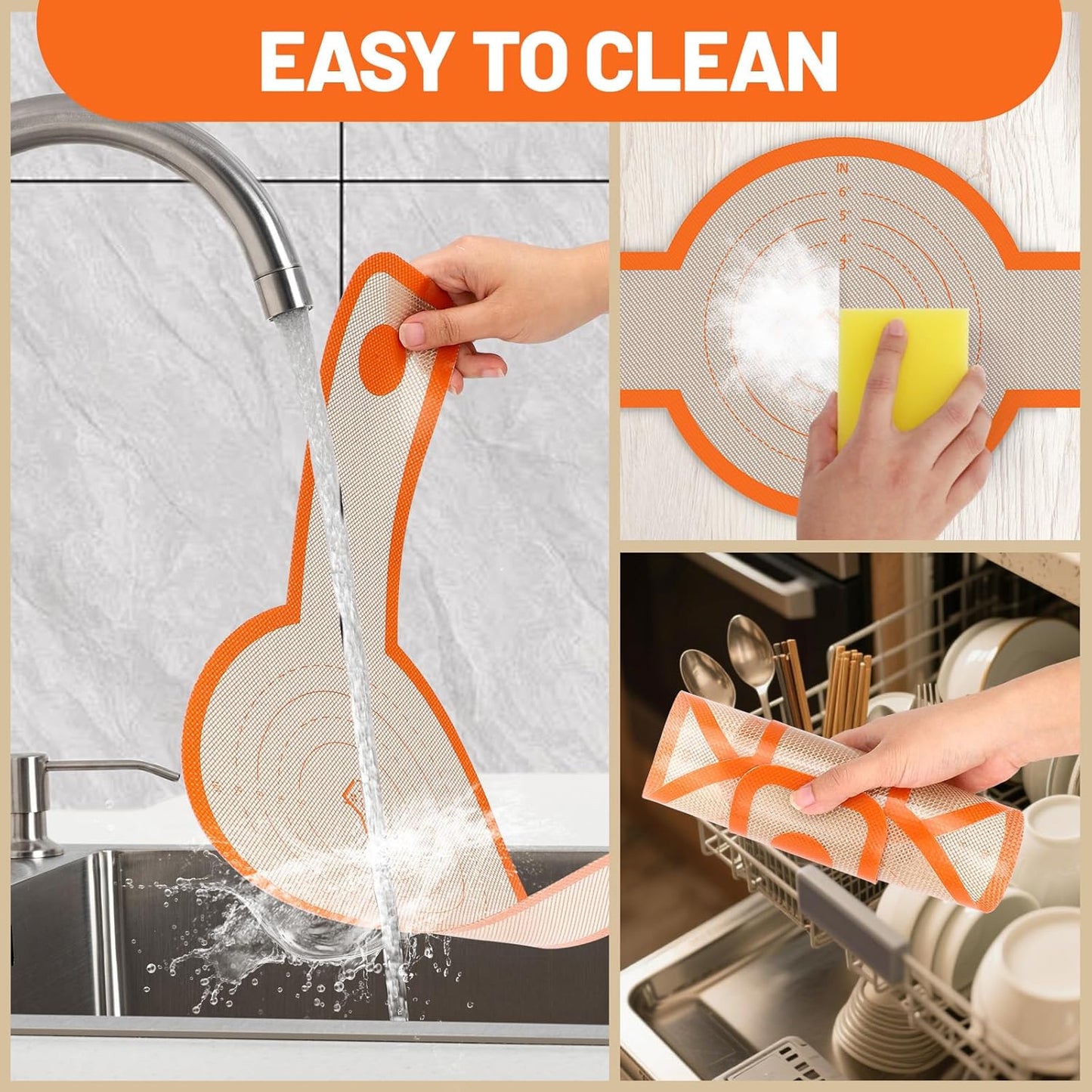 HOTEC Silicone Bread Sling for Dutch Oven - 2 Pack Non-Stick Baking Mat with Long Handle Easy to Transfer Sourdough Bread, Reusable Heat Resistant to 500°F/260°C Dutch Oven Liners Baking Supplies