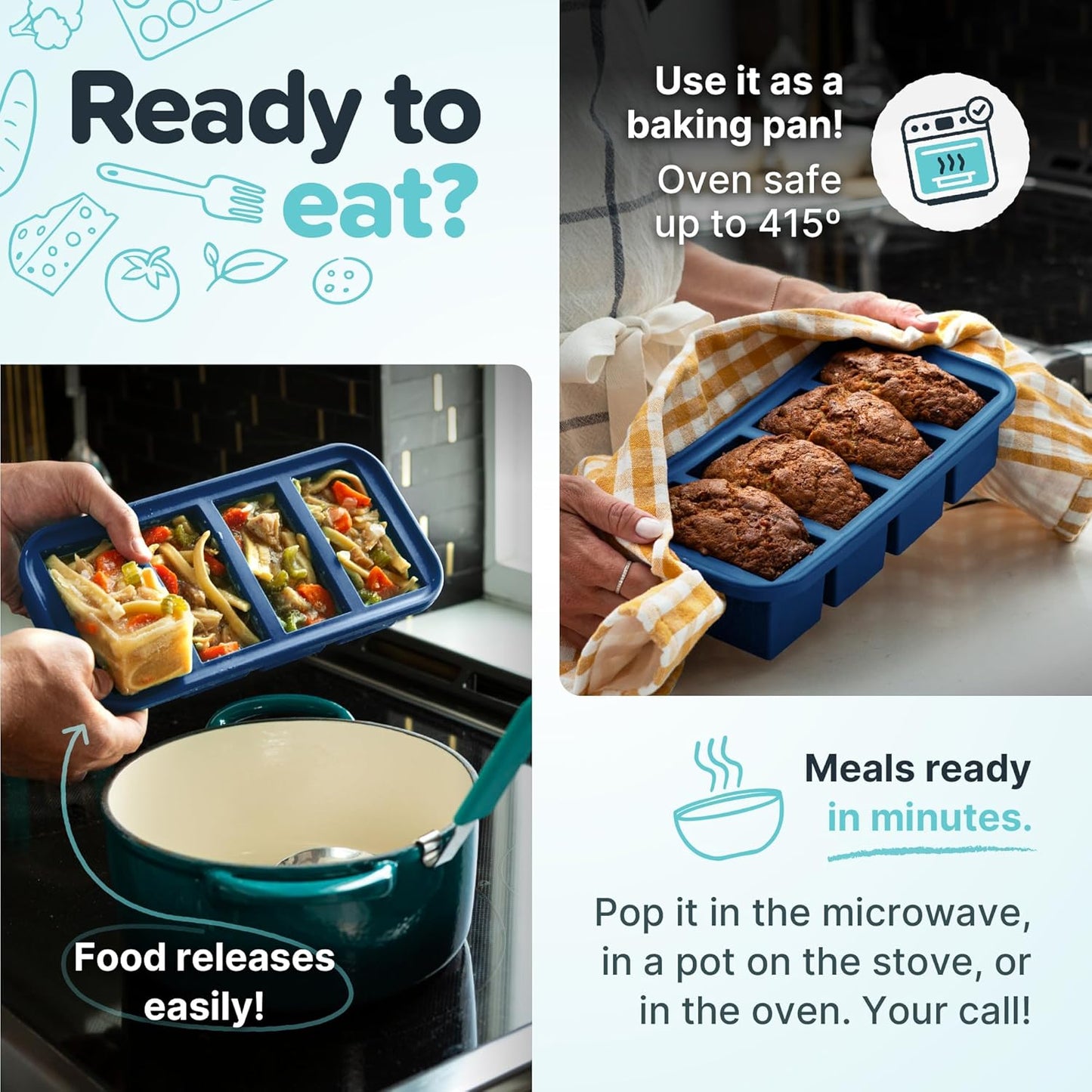 Souper Cubes 2 Tbsp. Silicone Freezer Molds - Perfect for Storing Garlic, Herbs, Ginger, Pesto, Tomato Paste, Lemon Juice, Purees and More - Silicone Baby Food Freezer Tray - Blueberry – 2-Pack