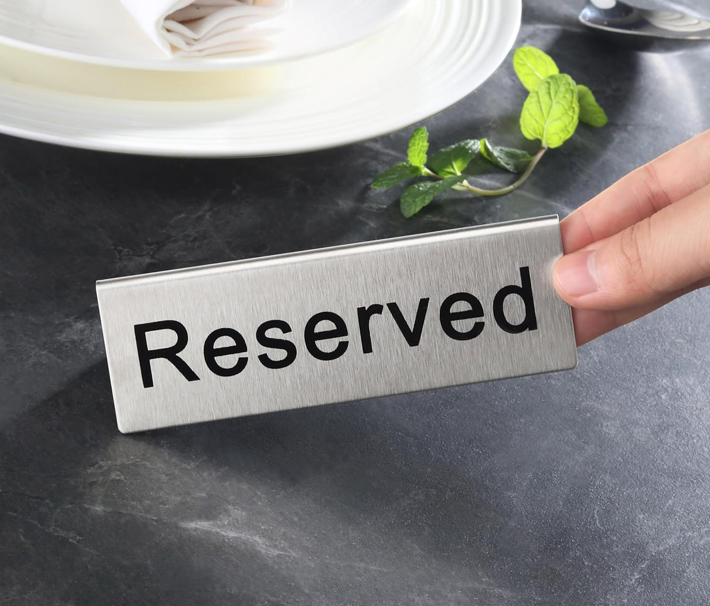 New Star Foodservice Stainless Steel Table Tent Sign (Scoltp-213 (Reserved), 4 x 1.5-Inch (Set of 6))