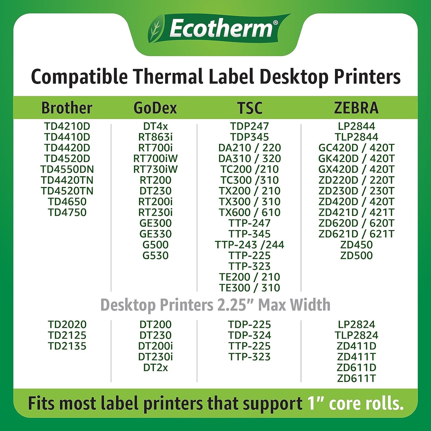 3" x 2" Thermal Labels | 6 Rolls | 7440 Labels | fits Zebra, Munbyn, Rollo, Godex, Arkscan, iDPRT, Offnova Thermal Label Printers and More | Blank White Adhesive Stickers by Ecotherm