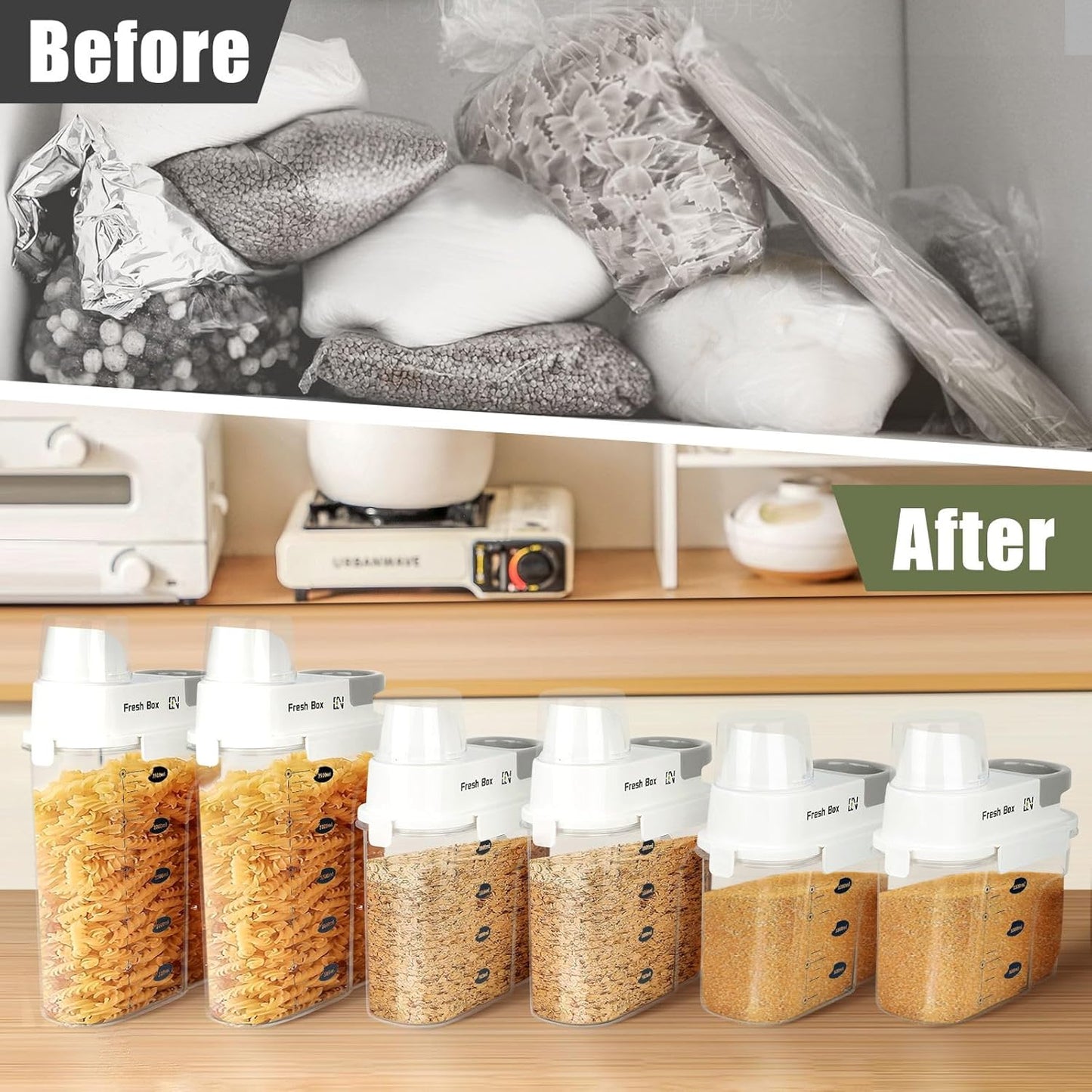 Cereal Storage Container 4Pack,61oz/1.8L Airtight Food Storage Containers With Lids,Organizers Storage With Measuring Cup for Beans,Sugar,Rice,Nuts,Snacks,Pet Food,Candy