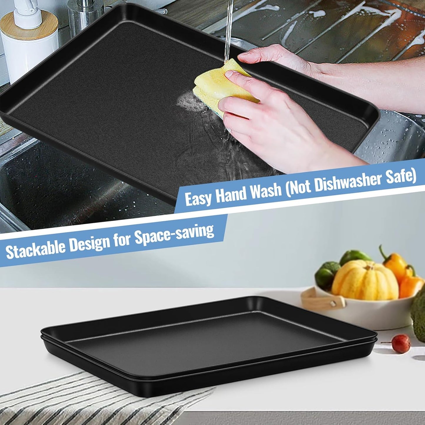 TeamFar Baking Sheet with Rack Set, 16 x 12 x 1” Nonstick Cookie Baking Pan Tray with Cooling Rack, for Baking/Roasting/Cooling, Healthy & Heavy-Duty, Easy Clean, Set of 4