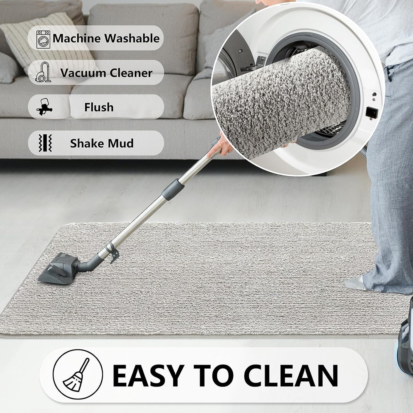 REFETONE Indoor Doormat, Front Door Mat 20"x32" Absorbent Rubber Backing Non Slip Back Door Mats, Washable Low-Profile Inside Floor Mat Door Rugs for Entryway, Resist Dirt Mud Mat for Dogs, Grey