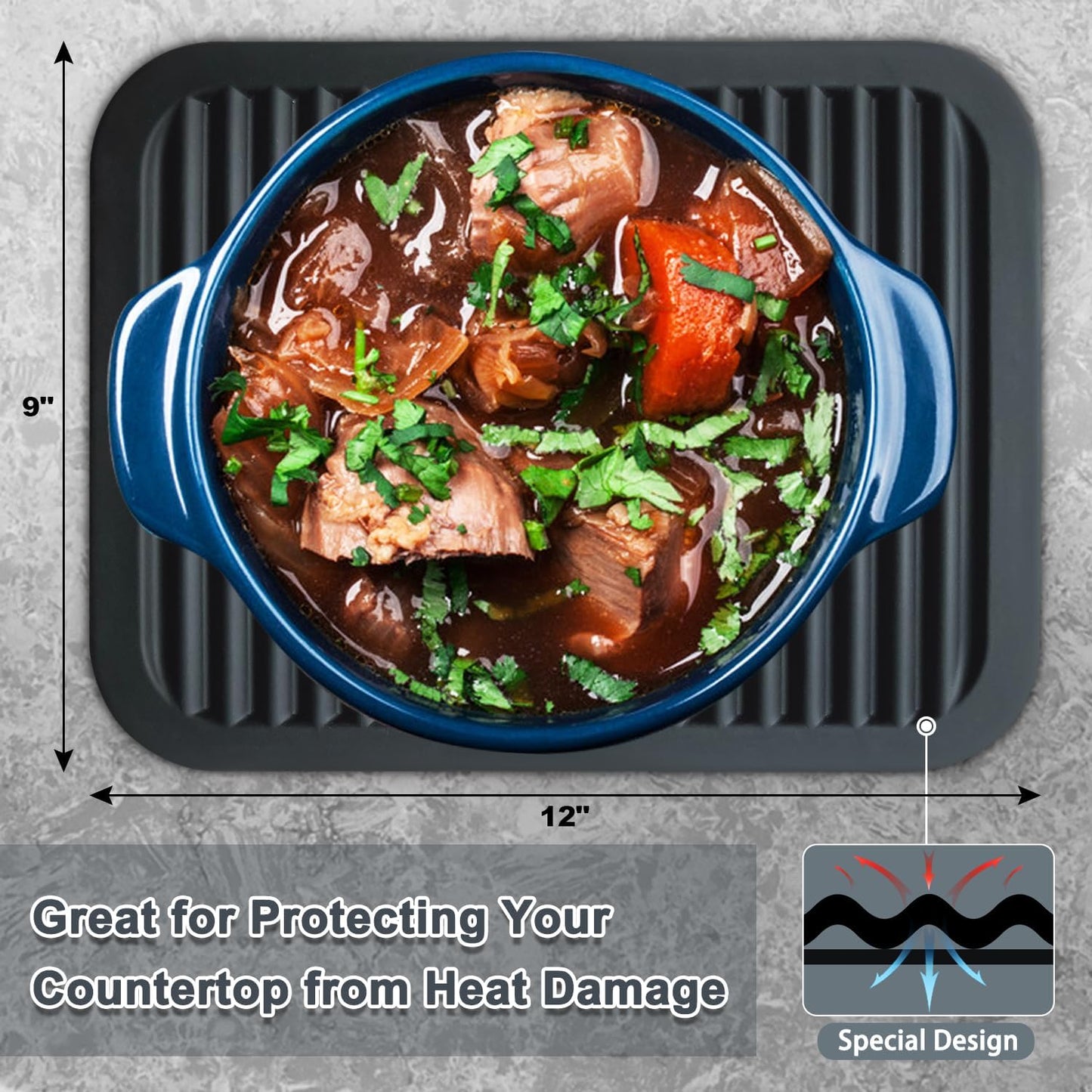 Walfos XXL Silicone Trivet 16" and Large 12" and Round & Square 7", Trivets for Hot Pots and Pans, Heat Resistant Pot Holders Hot Pads for Quartz Countertops, 7 Pack