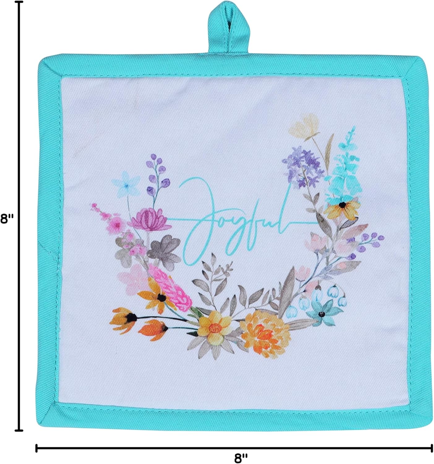 AMOUR INFINI Pot Holders Heat Resistant Cotton Set of 2 Nonslip 8"x8" Inch Hot Pads for Kitchen, BBQ, Baking & Cooking with Hanging Loops (Joyful Floral)