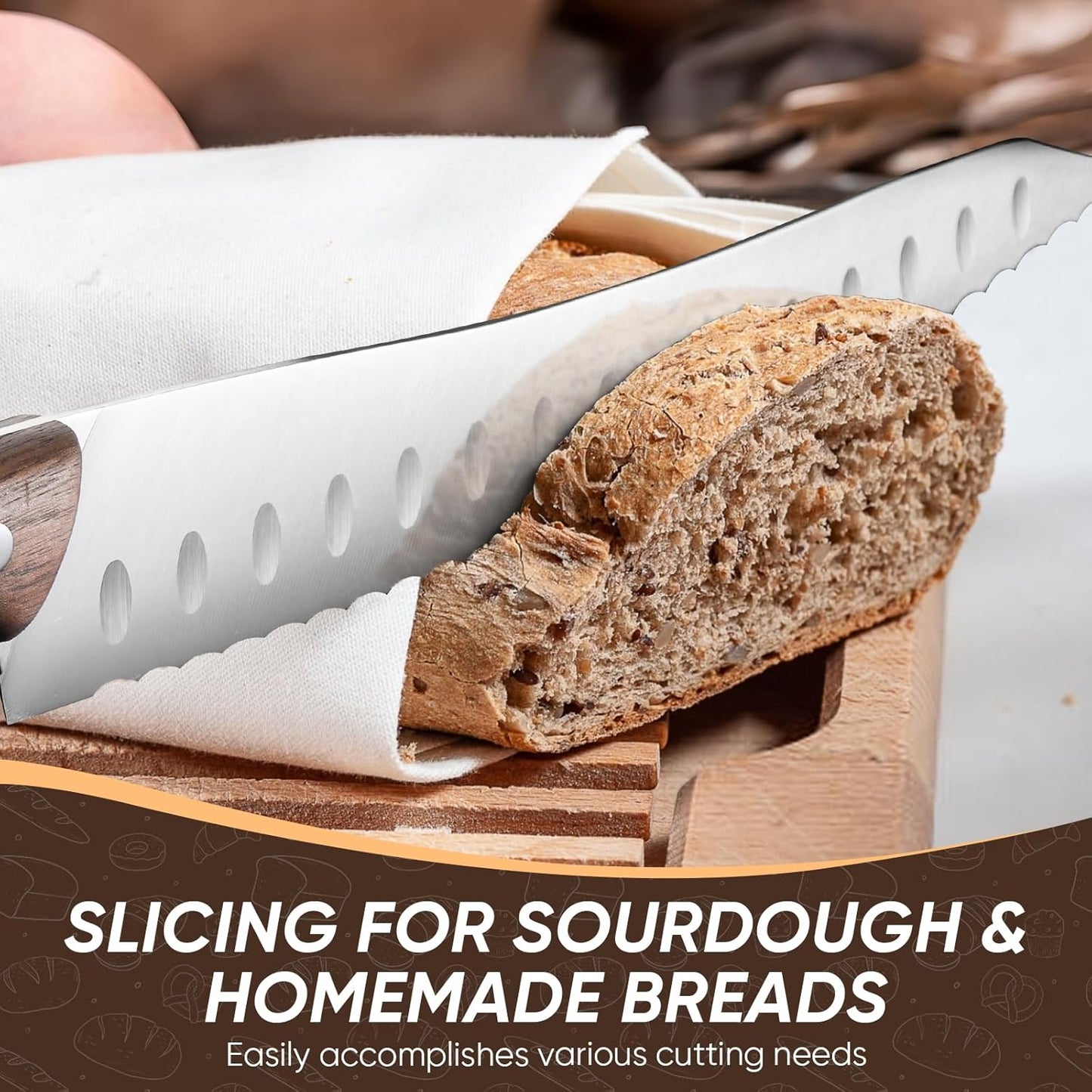 Purple Dragon Bread Knife, Serrated Knives for Homemade Bread Sourdough, German High Carbon Steel Cake Knife and Fruits Cutting, Gift Box, Anniversary Idea Gift for Father Dad - Pointed