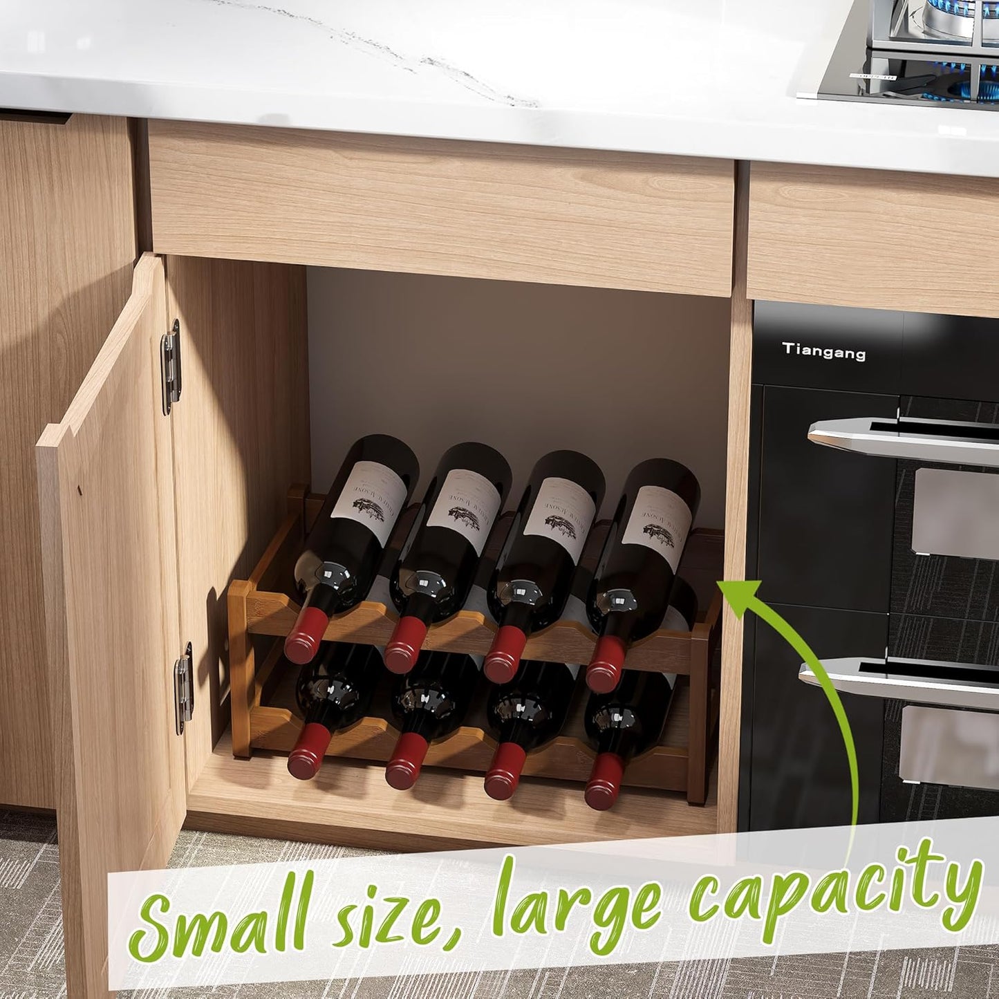 BMOSU Bamboo Wine Rack Wine Storage Cabinet Shelf 8 Bottle Wine Racks Countertop Sturdy for Kitchen Dining Room Pantry - 2 Tiers Wine Rack(Brown)