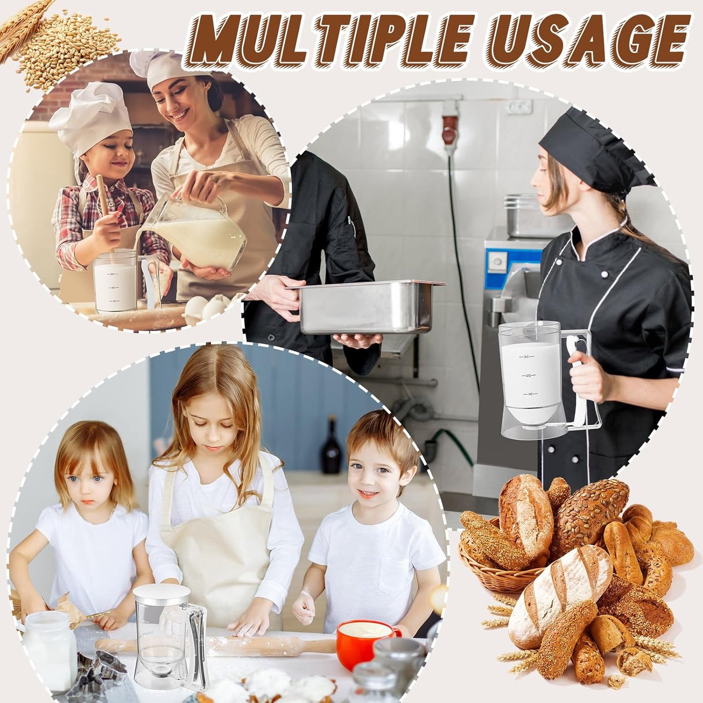 2 Pcs Cupcake Batter Dispenser Pancake Mix Dispenser 4 Cups with Squeeze Handle Tools for Pancake, Cupcake, Cookie, Cake, Waffles, Ice Cream Baking Gifts for Kitchen Housewarming (White)