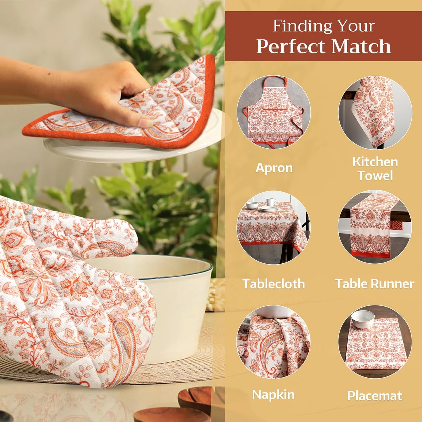 Maison d' Hermine Pot Holders Set 100% Cotton Heat Resistant Potholders 8" x 8" Hot Pads with Loop BBQ, Cooking, Baking, Grilling, Kitchen, Handling Hot Pans (Pack of 2, Cachemire)