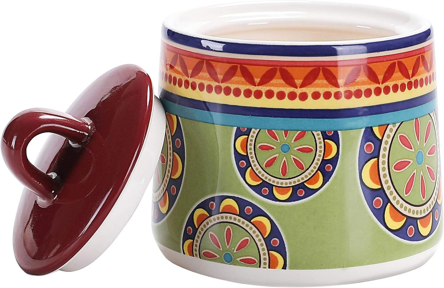 Bico Tunisian Ceramic Sugar and Creamer Set, Sugar Bowl with Lid, Cute Container for Coffee Bar, Kitchen Countertop Accessories, Microwave and Dishwasher Safe