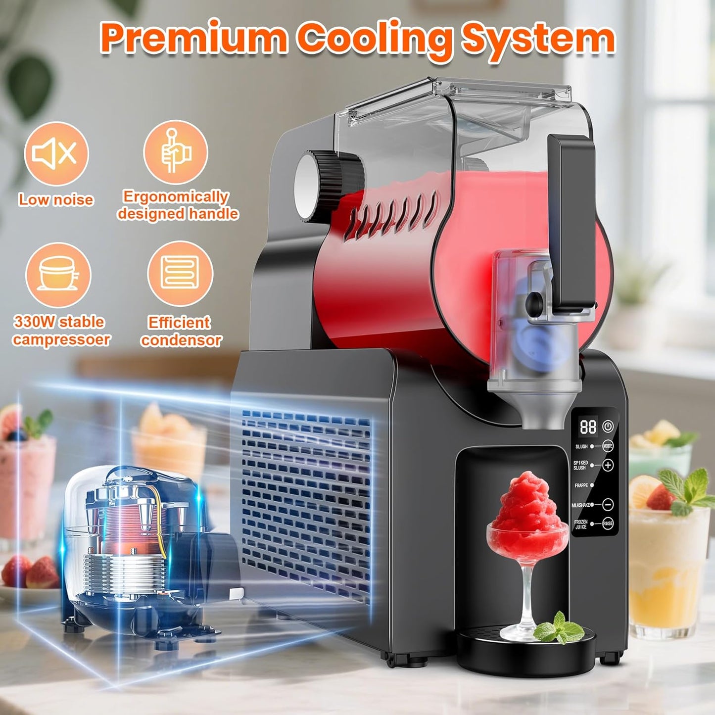 88 oz Slushie Maker Machine All-in-One Frozen Drink Machine for Home No Ice Needed 5 Smart Presets | Low Noise | Self-Cleaning | Ideal for Smoothies, Frappés, Milkshakes, Margaritas, Cocktails