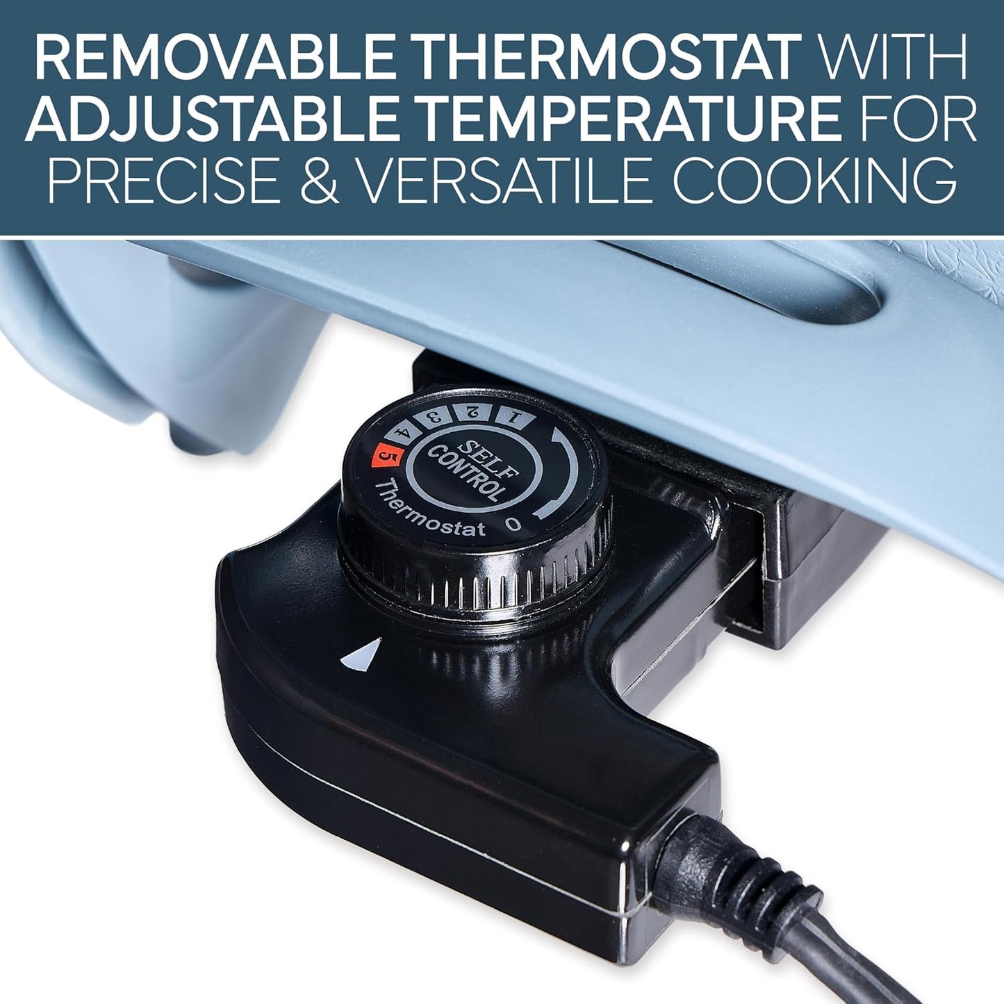 COOK WITH COLOR Electric Skillet - 12" x 12" Ceramic Nonstick Pan, PFAS-Free, 1400W, Tempered Glass Lid, Variable Temperature, Removable Heating Probe, Cool-Touch Handles, Slate Blue