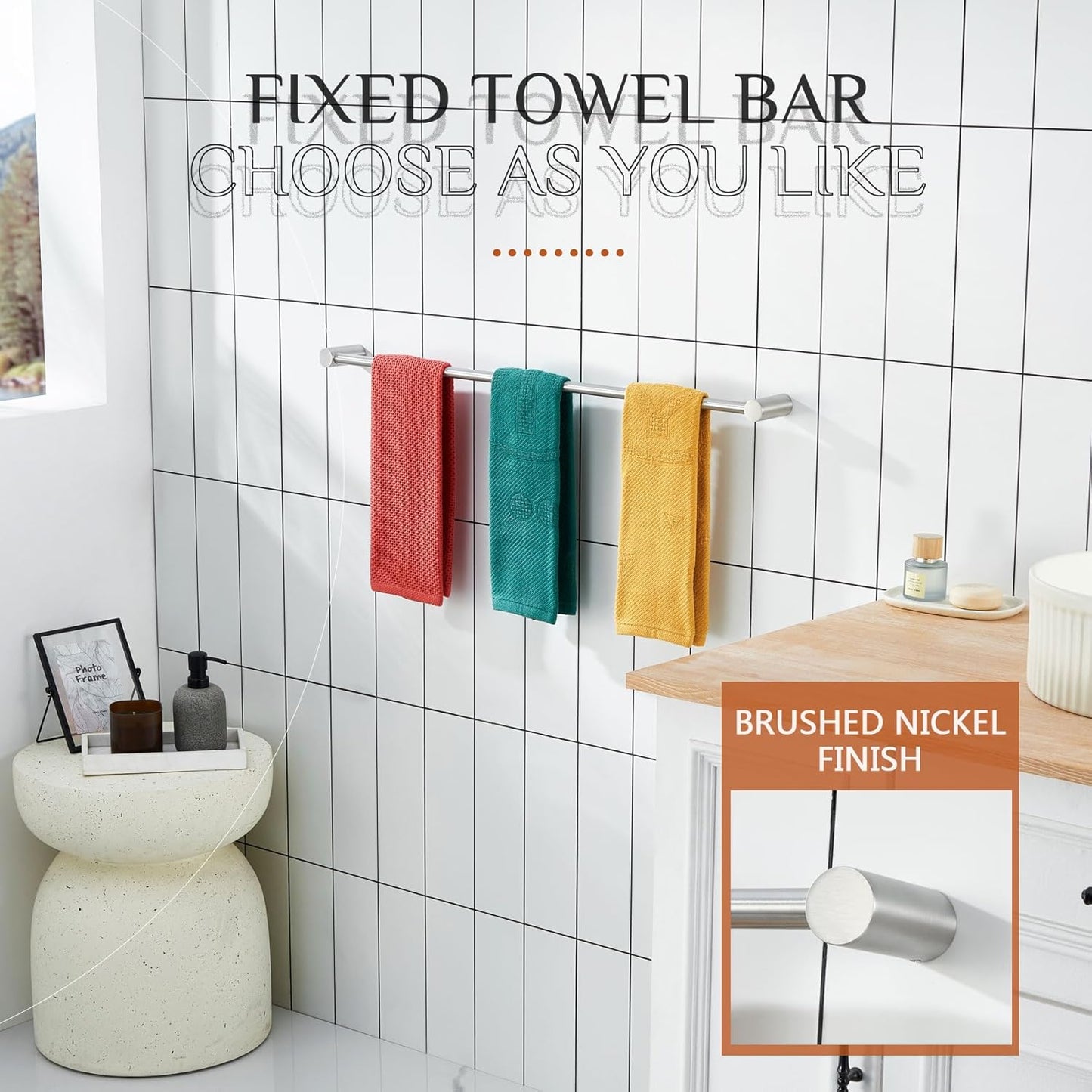 KOKOSIRI Towel Holder Brushed Nickel 36-Inch Towel Rack for Bathroom Wall Mount Single Bar Stainless Steel Bathroom Hardware Accessories, B4007BR-L36