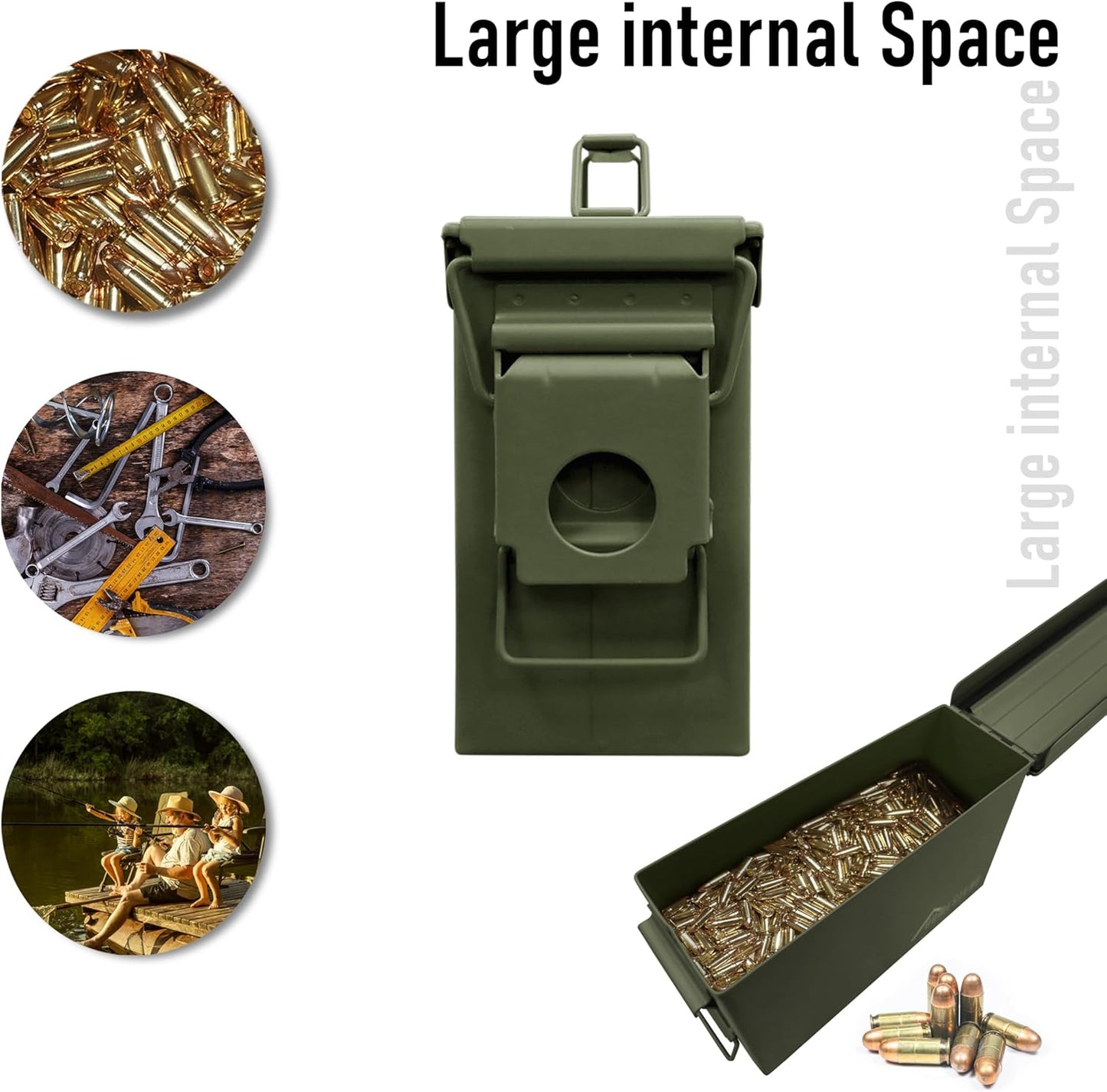 HOMESTEAD 30 Cal Metal Ammo Cans – 4 Pack M19A1 Military Steel Storage Boxes, Airtight & Water-Resistant Containers for Ammunition or Tools, Green Color