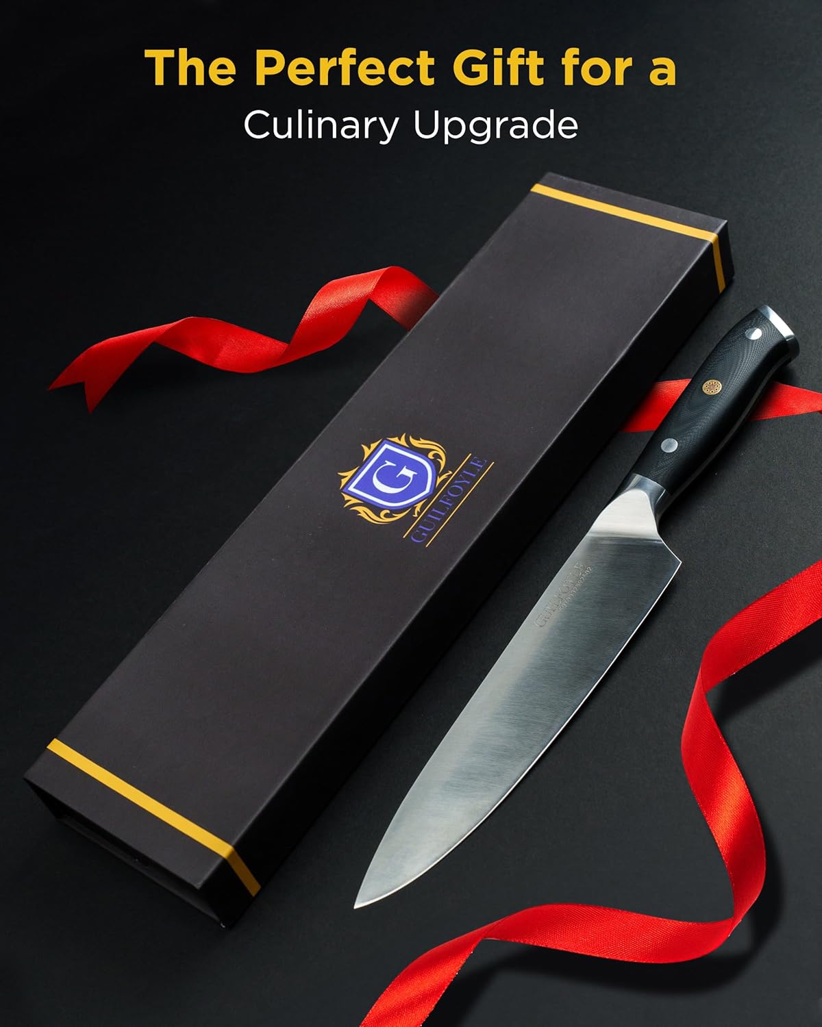 Modern Chef's Knife, Precision Crafted German Style High Carbon Stainless Steel, Improved Shape For Balance and Comfort, Space-Age Advanced Fiberglass Composite Handle, Full Tang, Butt Cap & Gift Box