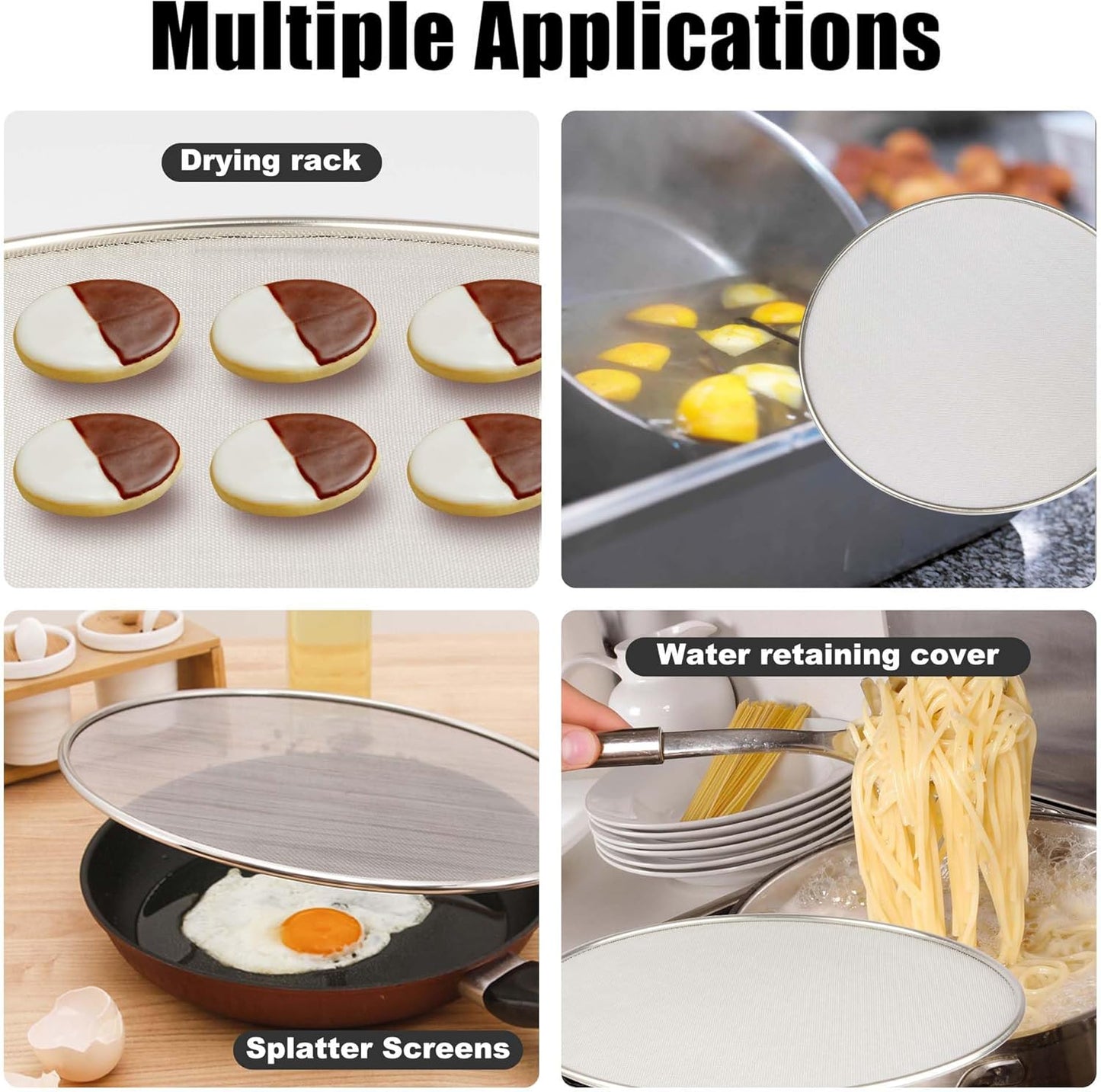 Splatter Screen for Frying Pan, Grease Splatter Guard, Stainless Steel Splatter Guards for Frying with Long Handle, Kitchen Oil Splash Guard Cooking Shield, Fine Mesh Strainer (Black, 13 inch)