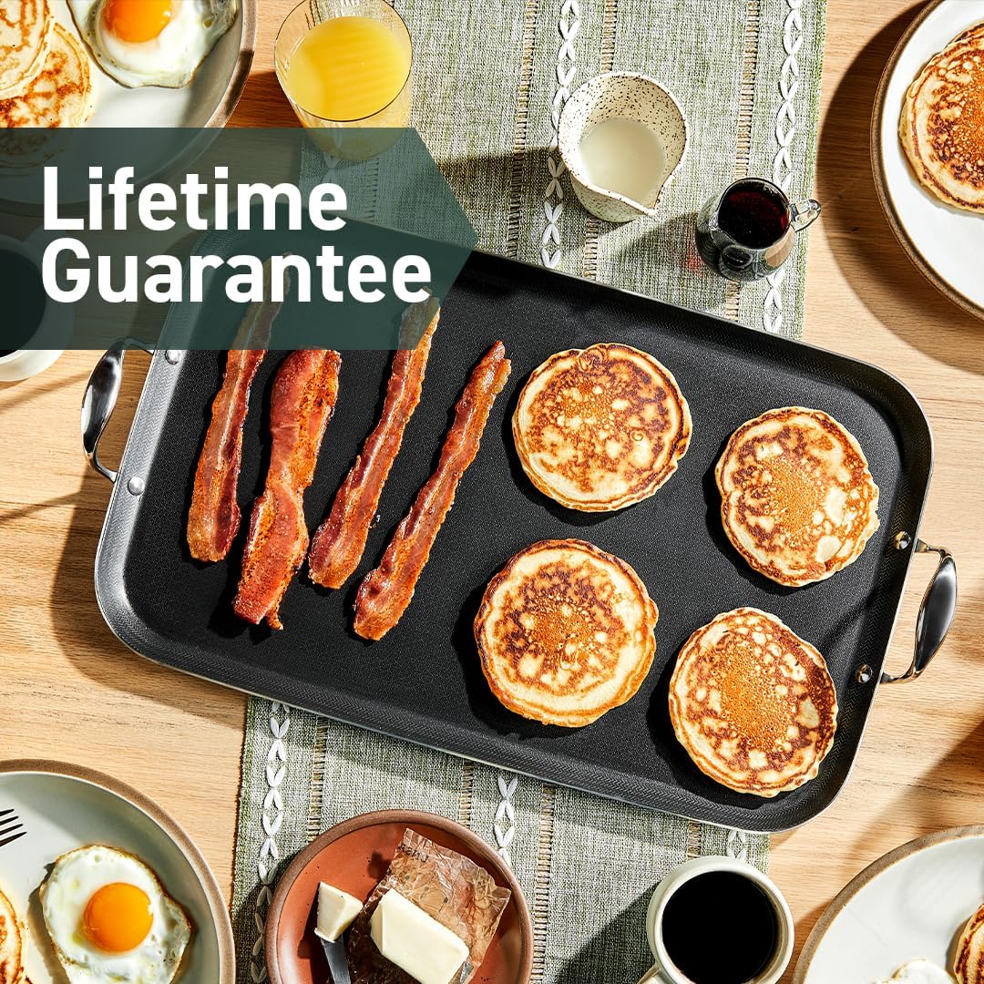 HexClad Hybrid Nonstick Double Burner Griddle, Stay-Cool Handles, Dishwasher-Friendly, Oven-Safe Up to 900°F, Induction Ready, Compatible with All Cooktops