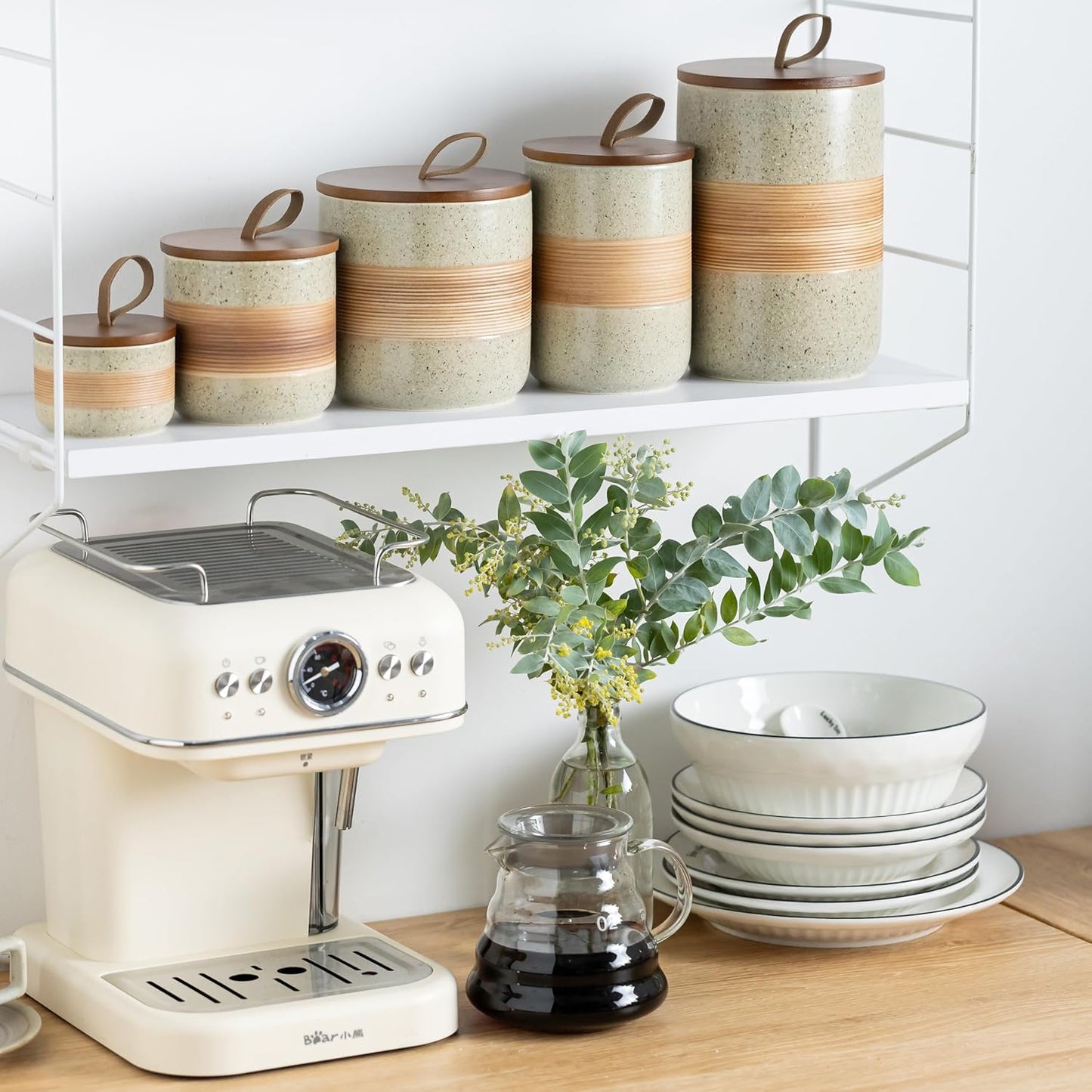 Coffee Storage Container Jar with Lid, Ceramic Kitchen Food Storage Jars with Airtight Lids for Spice Sugar Cookie, Stackable Decorative Jars for Coffee Countertop, 28oz