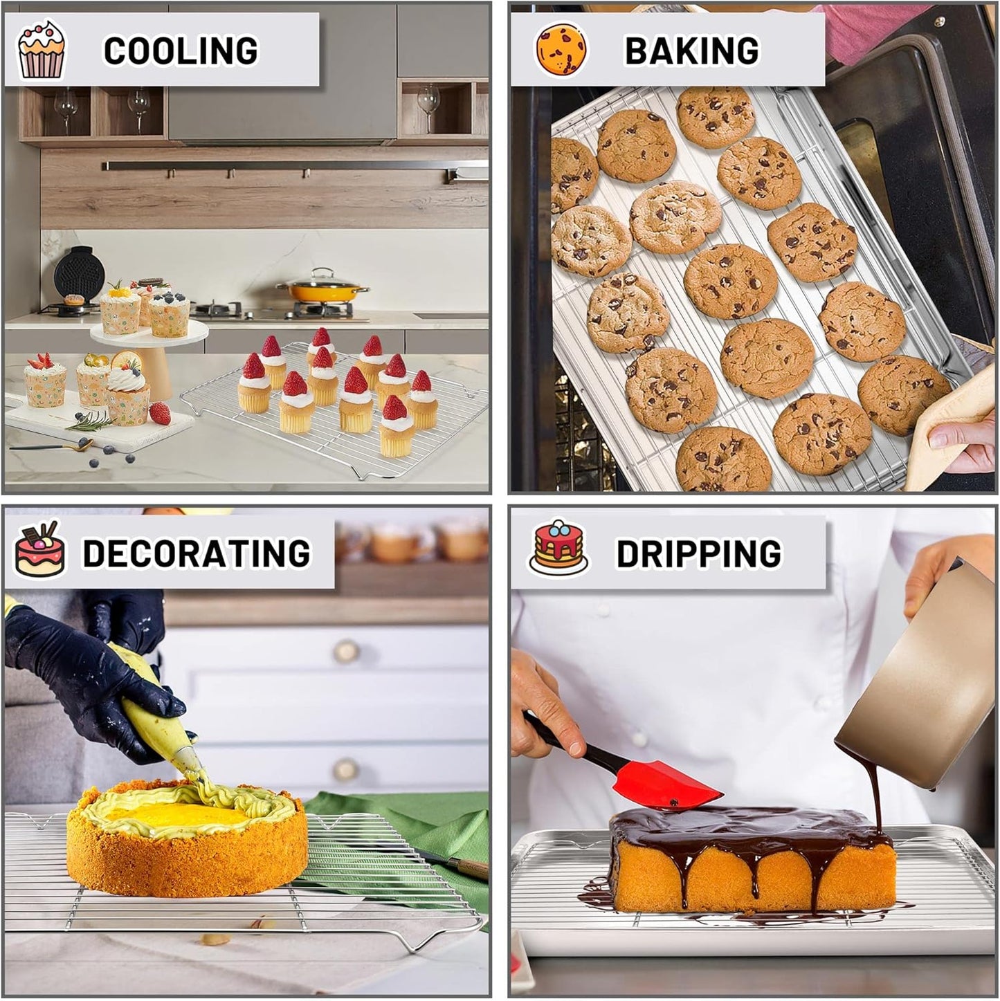 TeamFar Baking Sheet with Rack, 17.6 x 13 x 1 inch Stainless Steel Baking Pan Cookie Sheet Set with Cooling Rack for Baking/Roasting/Cooling, Non-Toxic & Heavy Duty, Dishwasher Safe - Set of 4