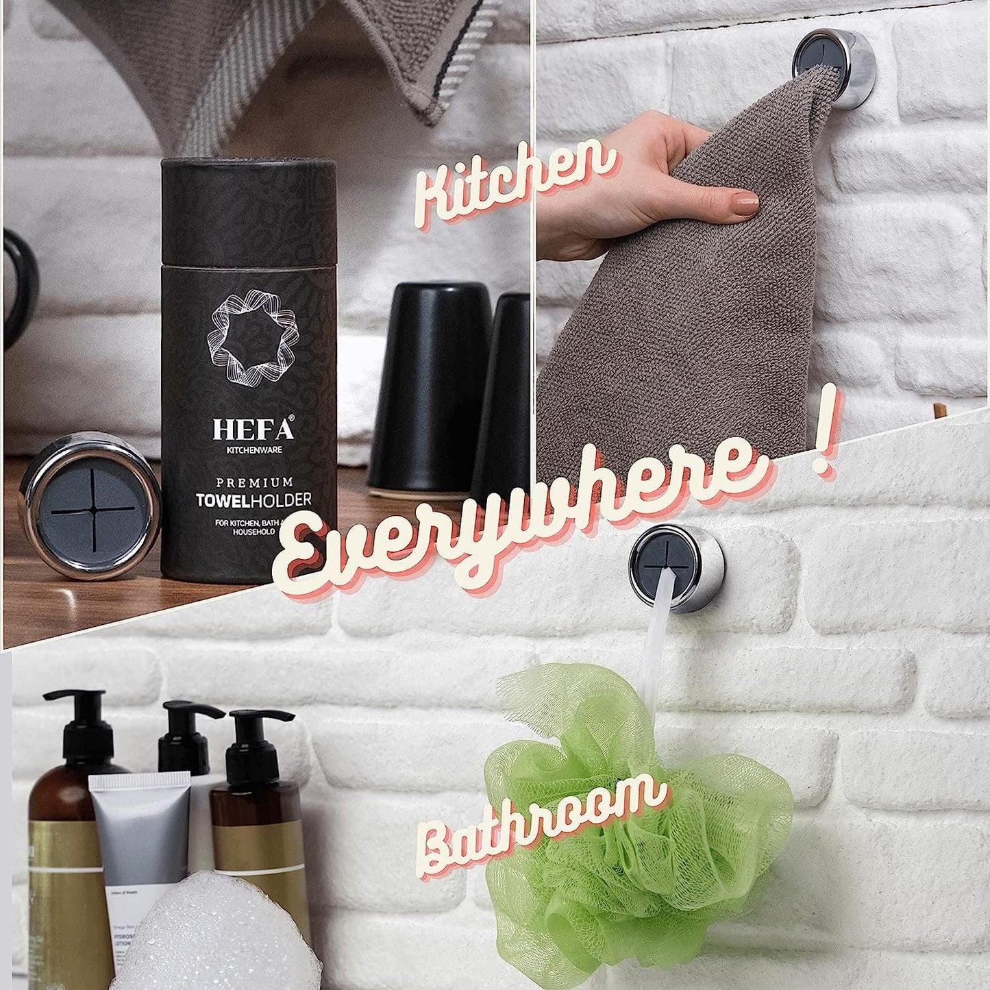 HEFA Towel Hooks, Towel Holder, Dish Towel Holder, Kitchen Organization, Kitchen Towel Hook, Kitchen Towel Holder, Hand Towel Holder, Kitchen Gadgets, Kitchen Essentials, Bathroom Accessories, 4 Pack