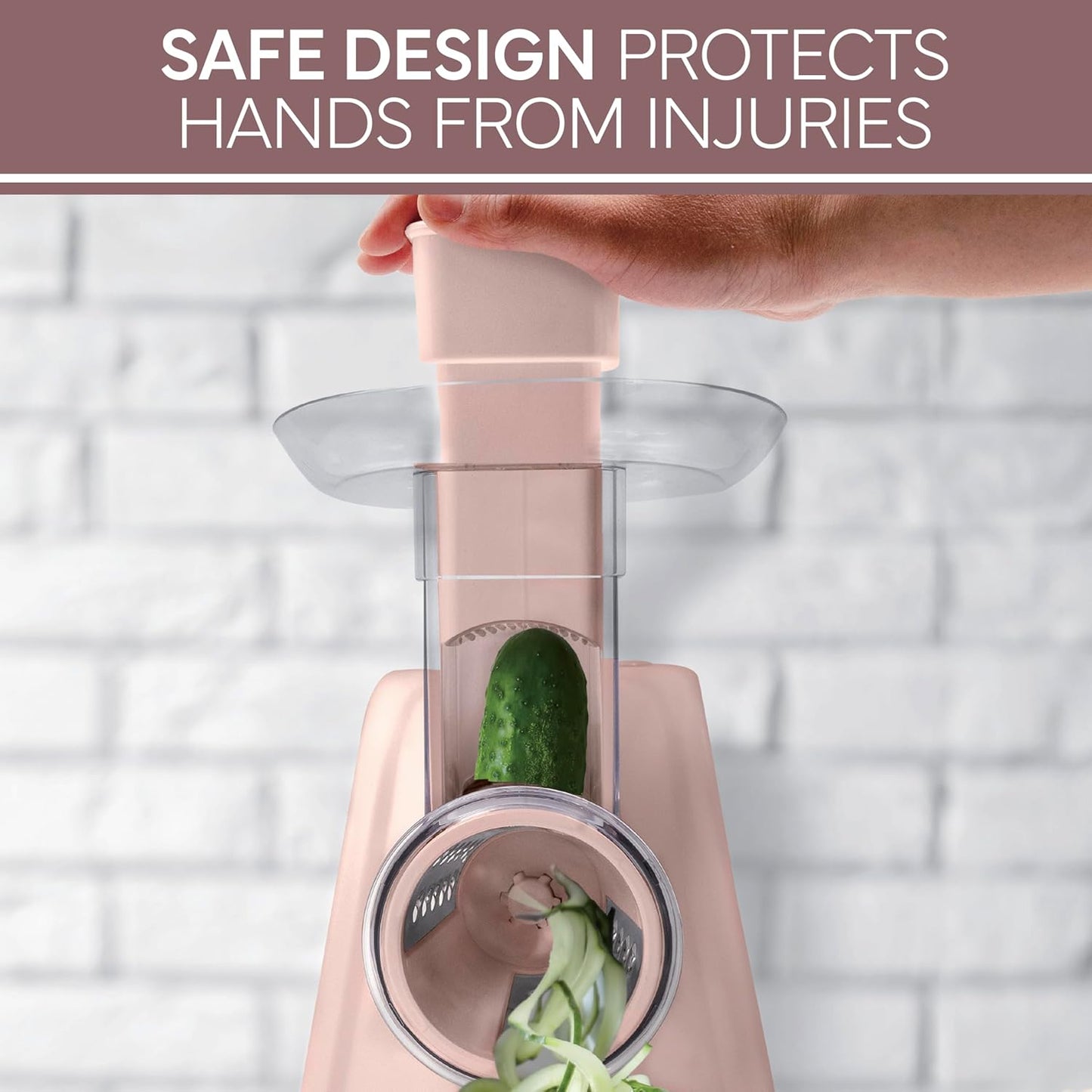 COOK WITH COLOR 5-in-1 Electric Slicer, 150W Food Prep Machine – Cheese Shredder, Fine & Coarse Graters, Potato Grater, Vegetable Slicer, Fruit, Salad Shooter, Compact Design For Bowl Prep, Blush