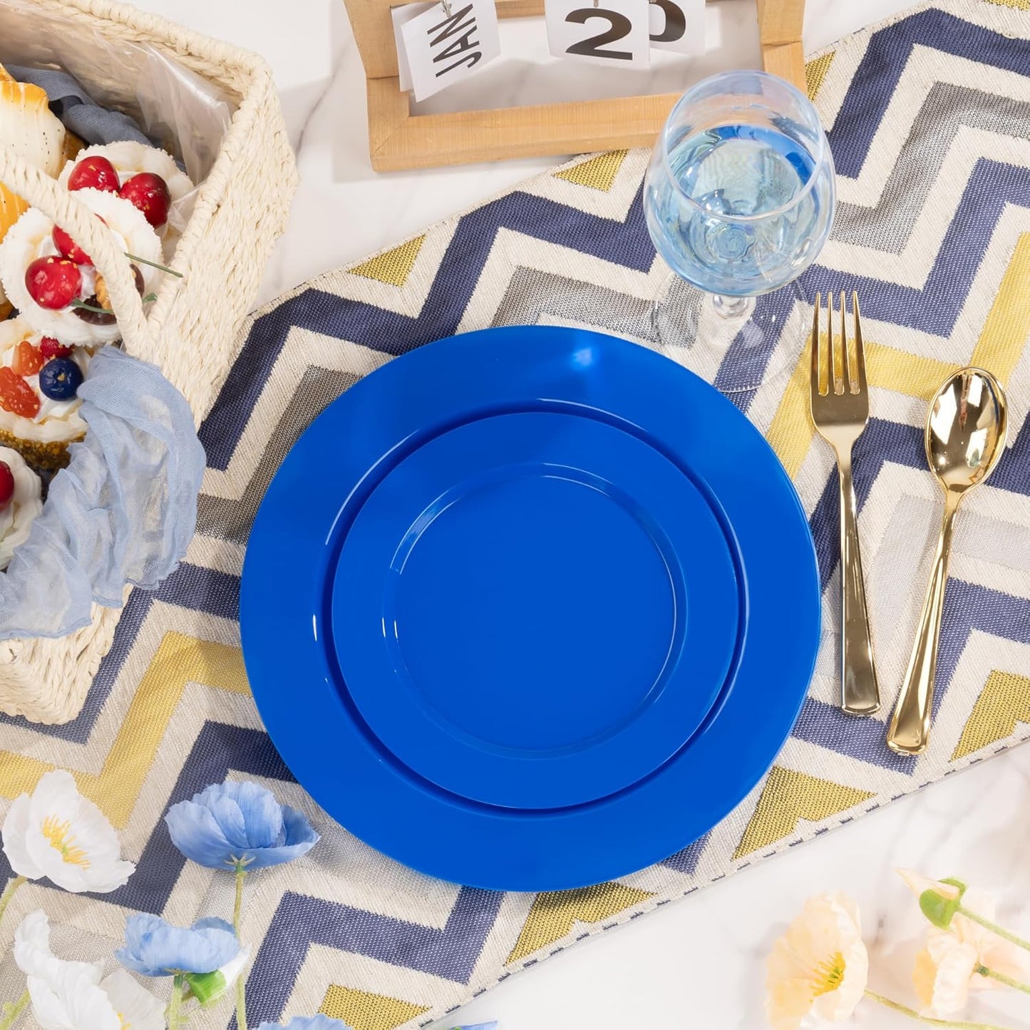 I00000 102 Pcs Blue Plastic Plates, Disposable Party Plates Include 51 Blue Dinner Plate 10’’ and 51 Plastic Dessert Plate 7’’ Perfect for Birthday, Party & Wedding